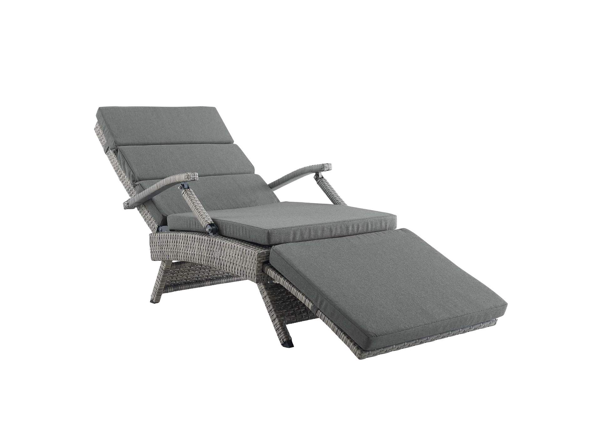 Light Gray Charcoal Envisage Chaise Outdoor Patio Wicker Rattan Lounge Chair,Modway