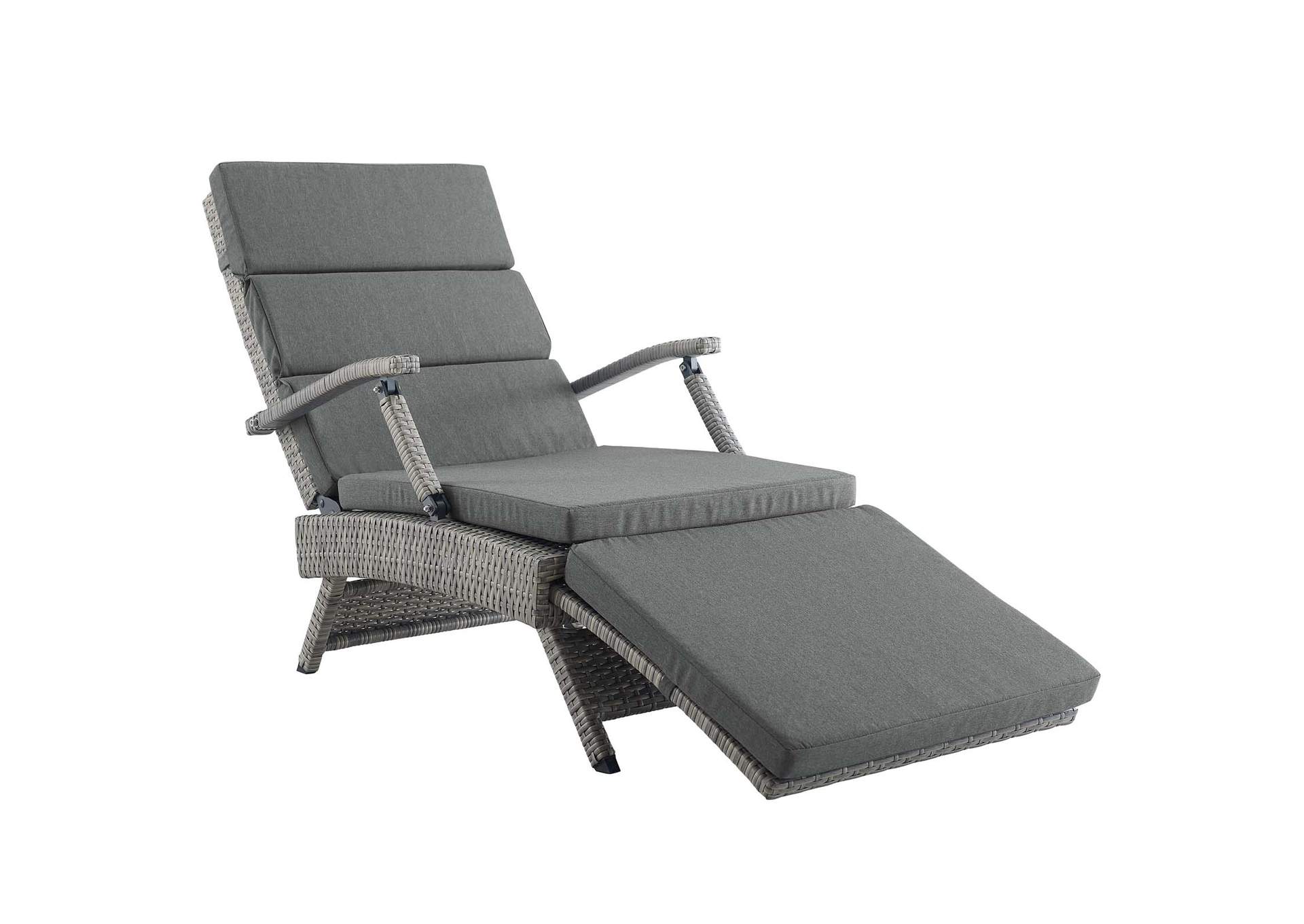 Light Gray Charcoal Envisage Chaise Outdoor Patio Wicker Rattan Lounge Chair,Modway