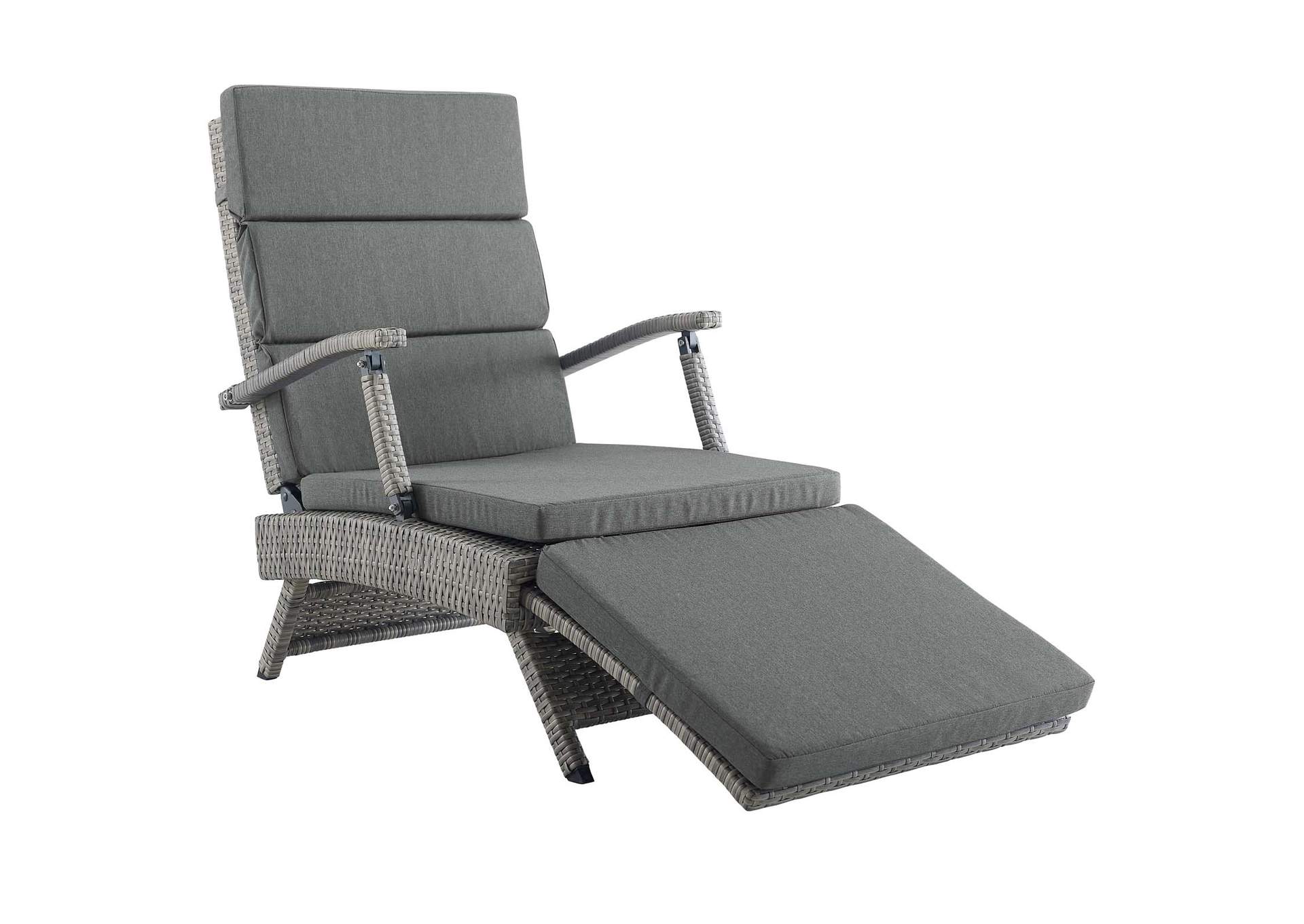 Light Gray Charcoal Envisage Chaise Outdoor Patio Wicker Rattan Lounge Chair,Modway