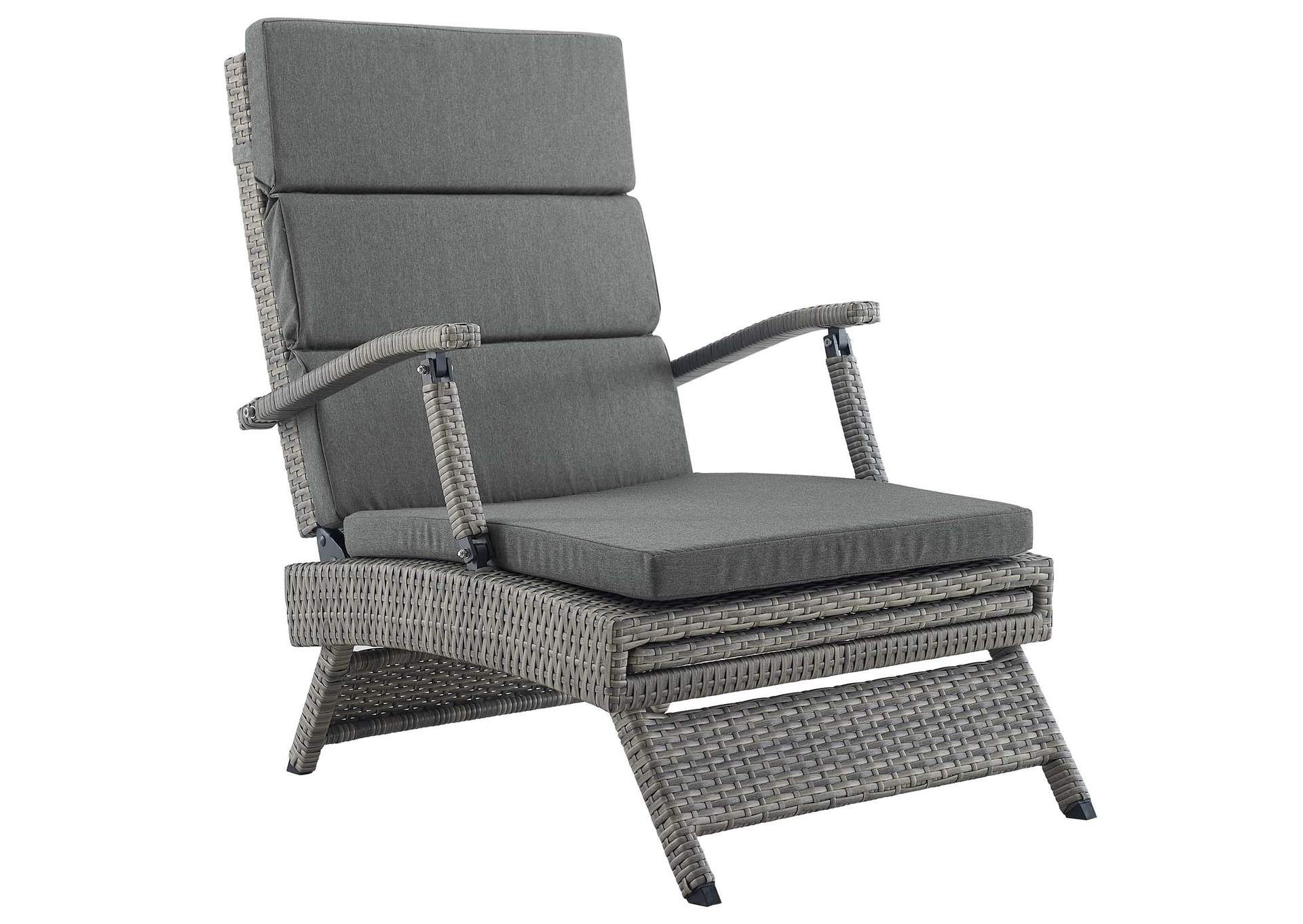 Light Gray Charcoal Envisage Chaise Outdoor Patio Wicker Rattan Lounge Chair,Modway