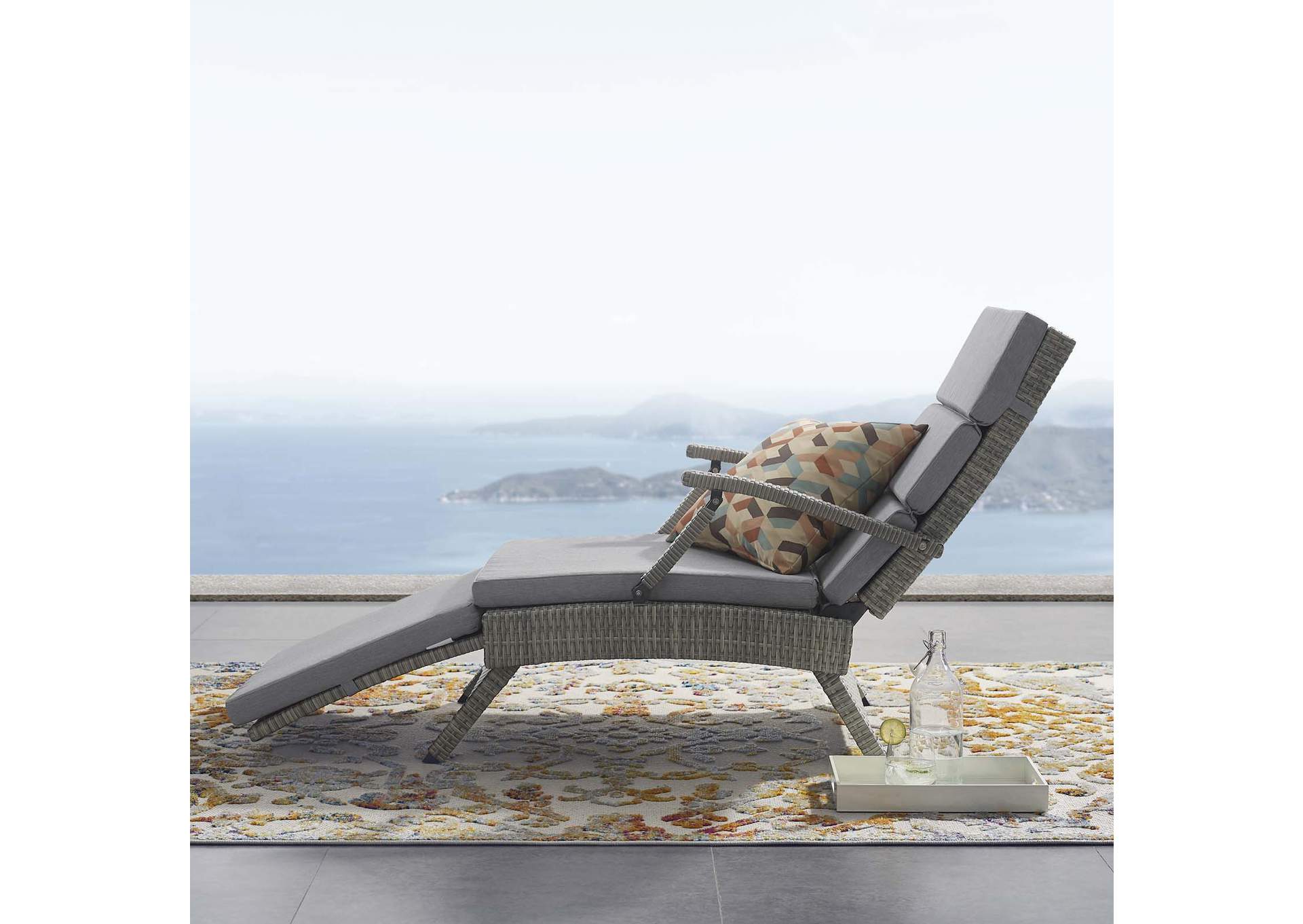 Light Gray Gray Envisage Chaise Outdoor Patio Wicker Rattan Lounge Chair,Modway