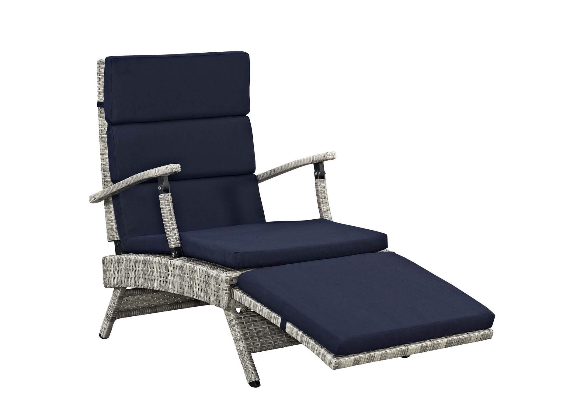 Light Gray Navy Envisage Chaise Outdoor Patio Wicker Rattan Lounge Chair,Modway