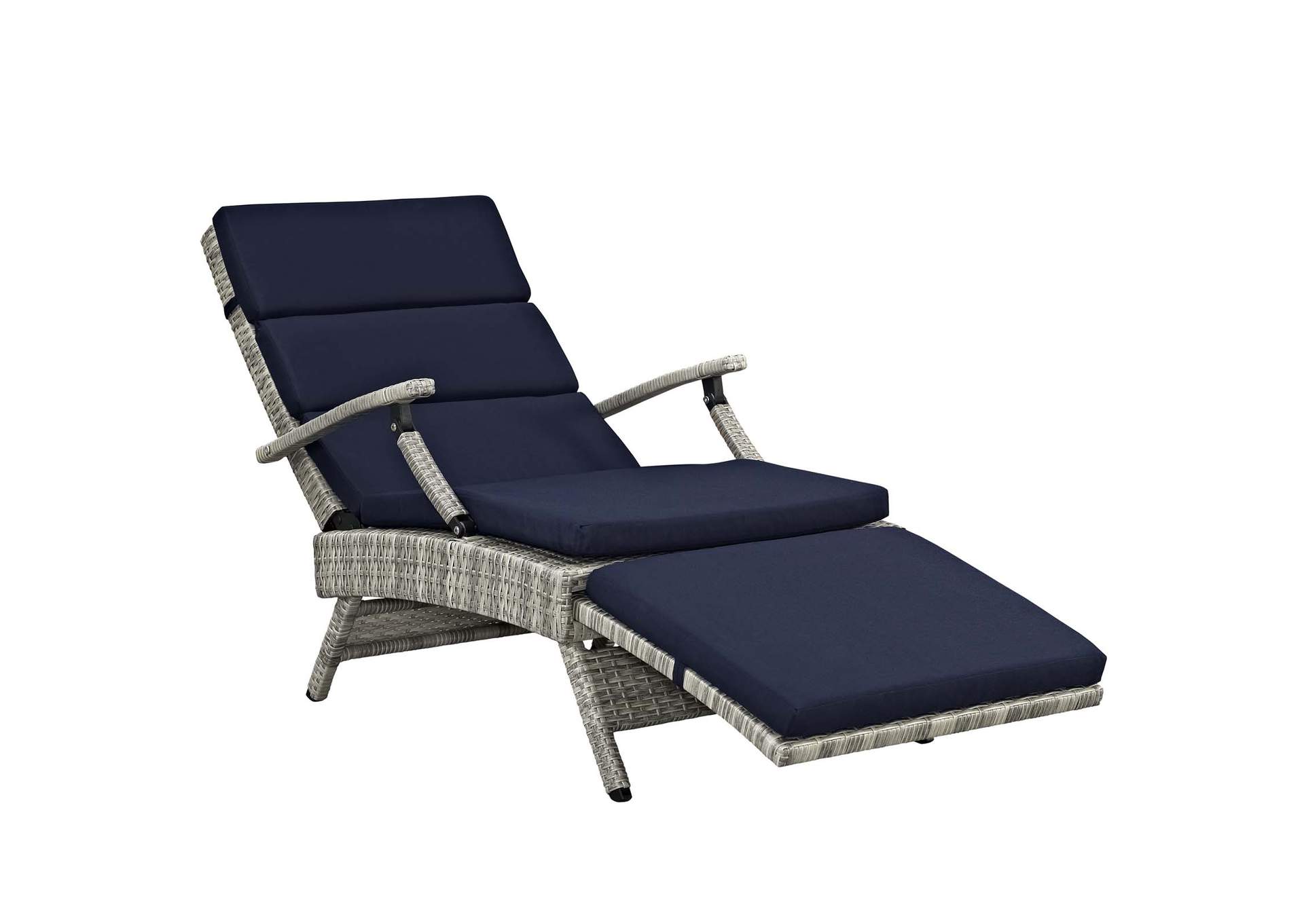 Light Gray Navy Envisage Chaise Outdoor Patio Wicker Rattan Lounge Chair,Modway