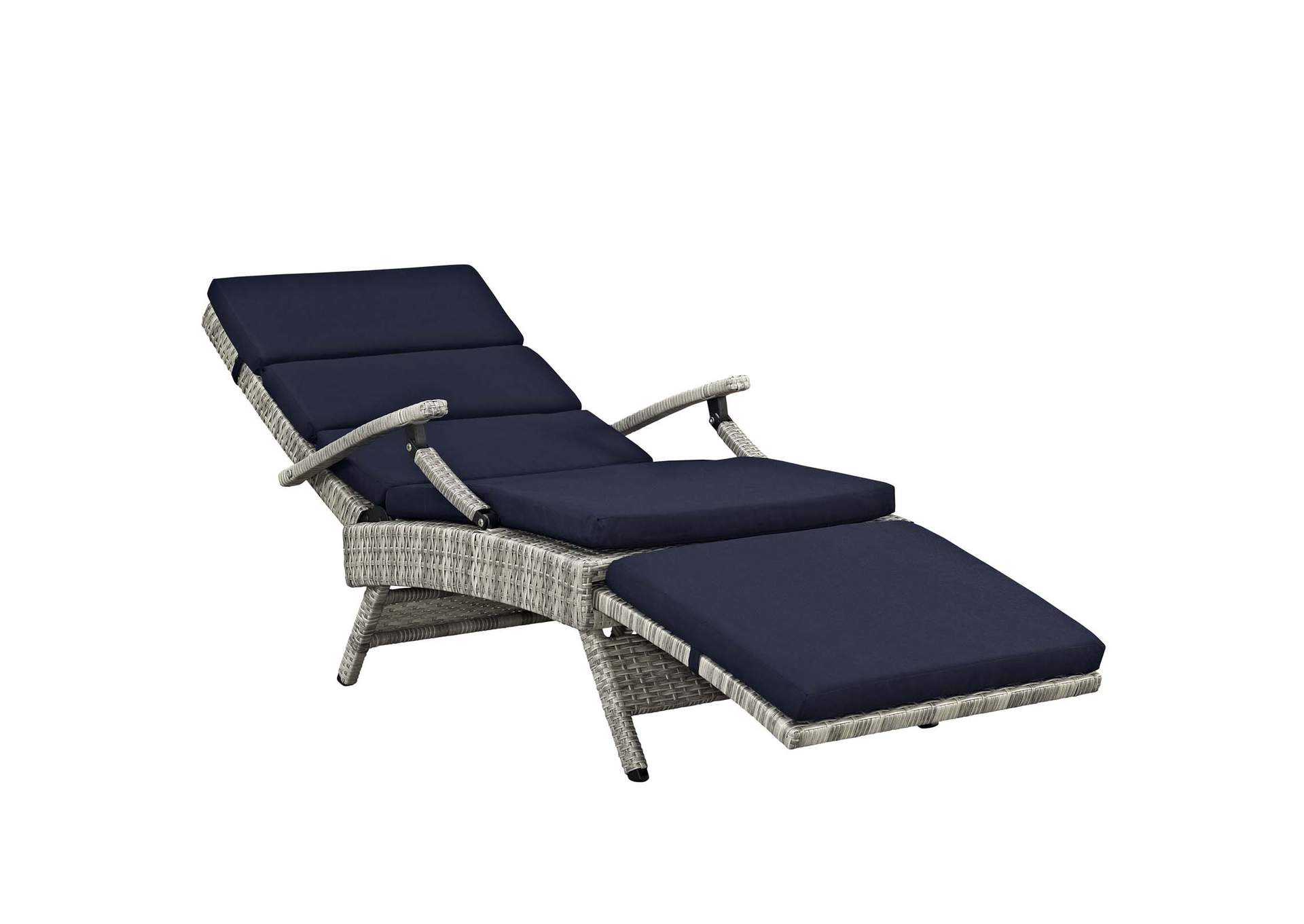 Light Gray Navy Envisage Chaise Outdoor Patio Wicker Rattan Lounge Chair,Modway