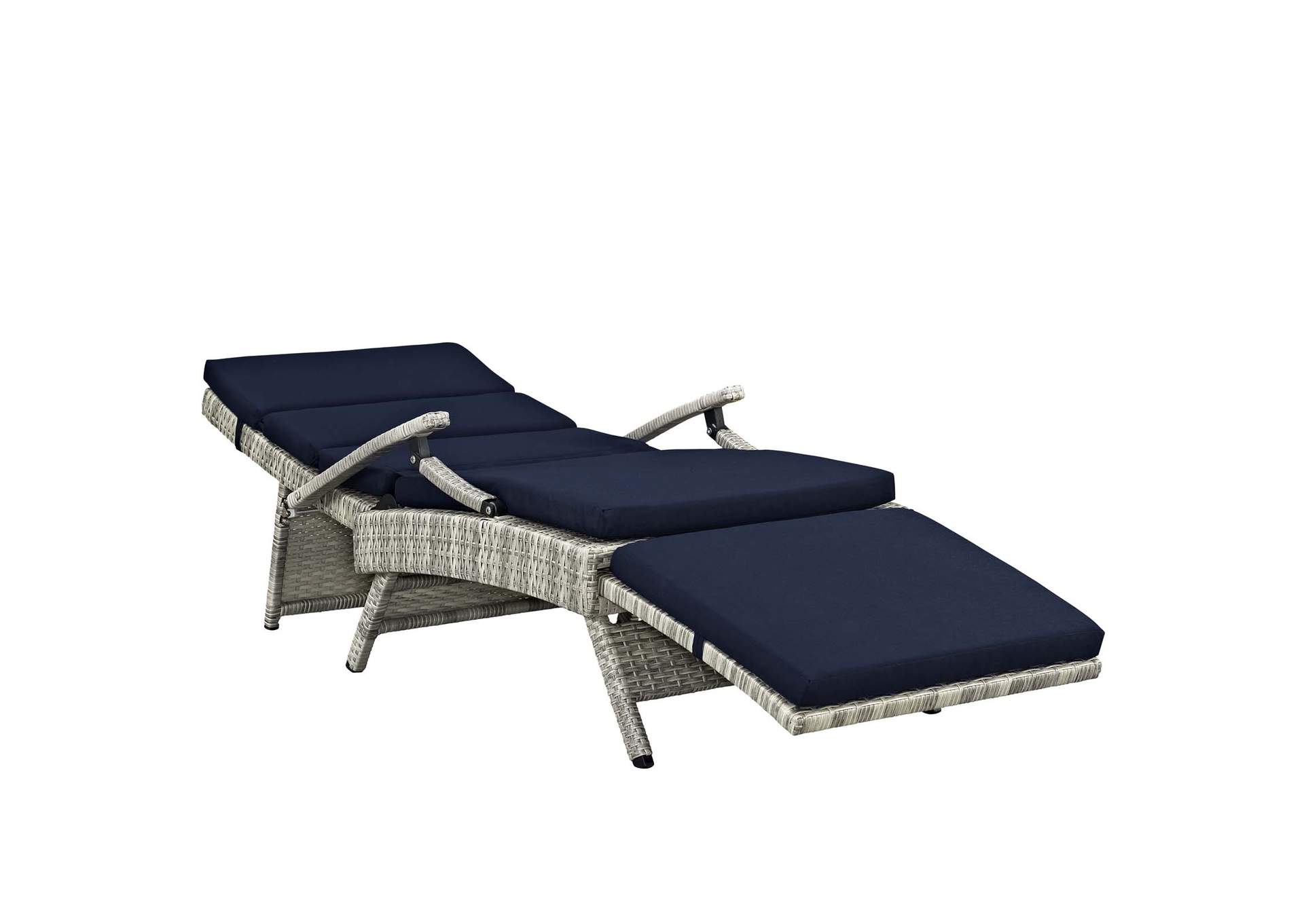 Light Gray Navy Envisage Chaise Outdoor Patio Wicker Rattan Lounge Chair,Modway