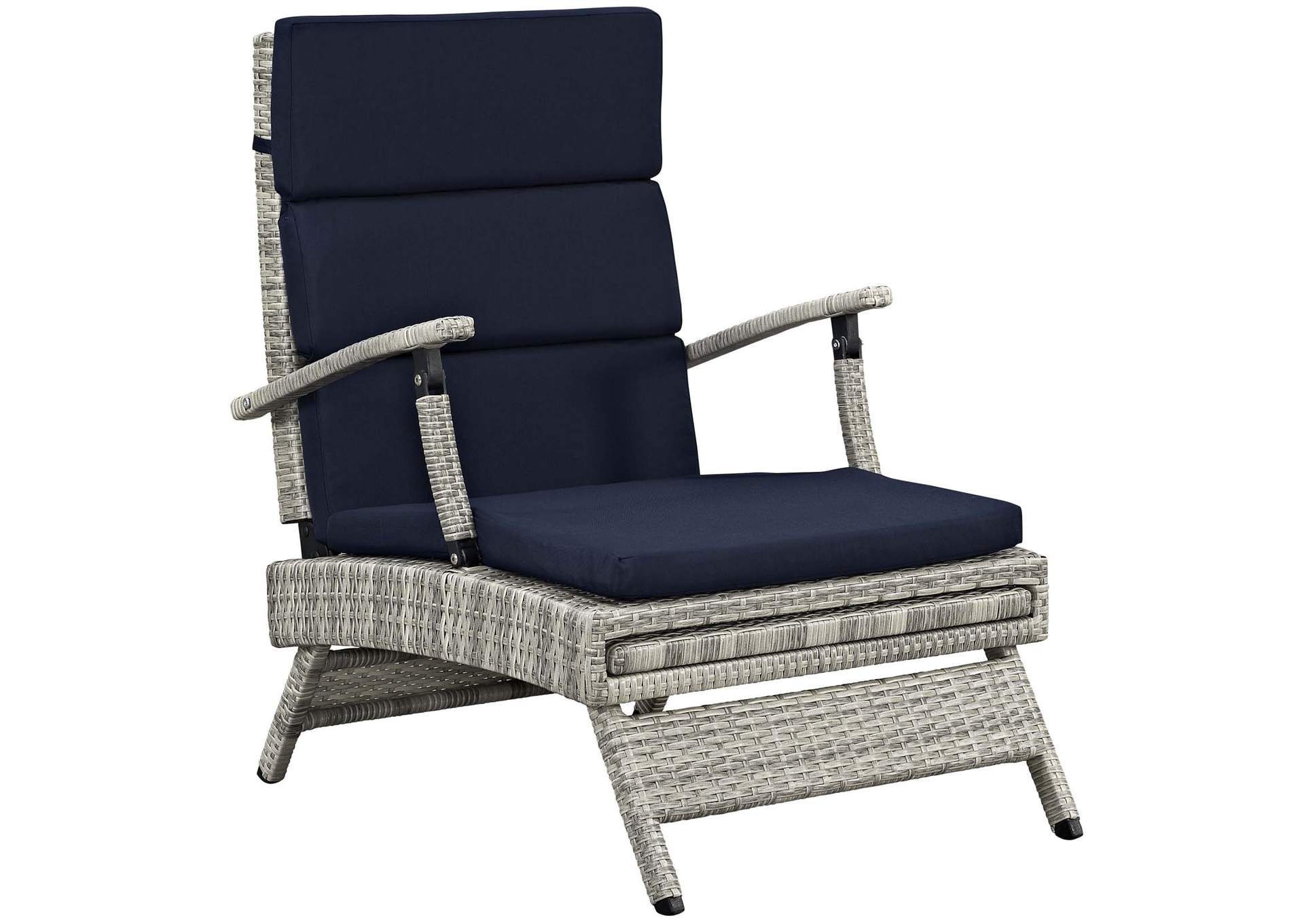 Light Gray Navy Envisage Chaise Outdoor Patio Wicker Rattan Lounge Chair,Modway