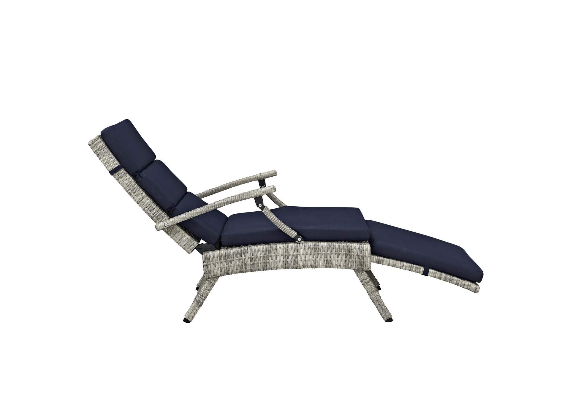 Light Gray Navy Envisage Chaise Outdoor Patio Wicker Rattan Lounge Chair,Modway