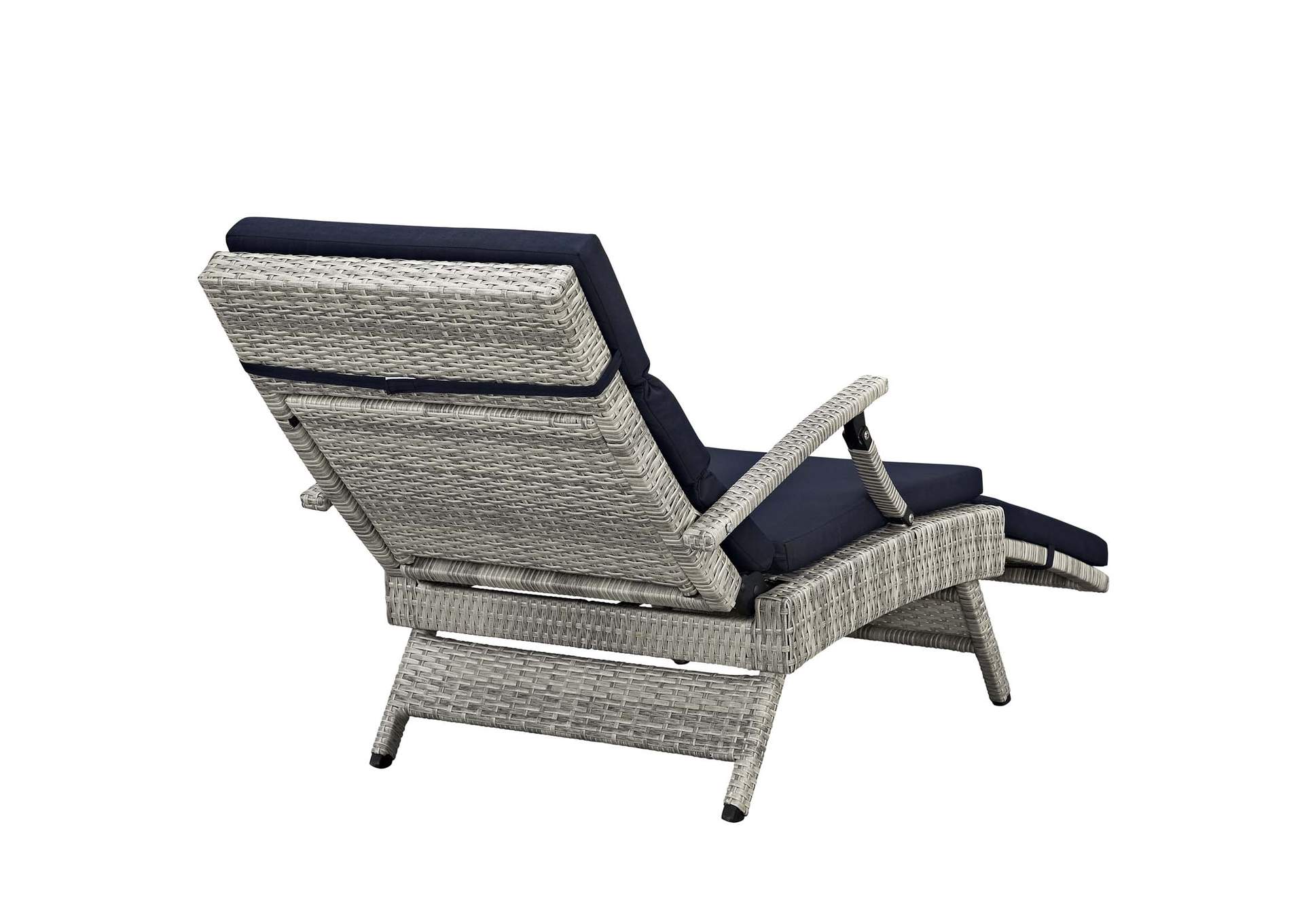 Light Gray Navy Envisage Chaise Outdoor Patio Wicker Rattan Lounge Chair,Modway