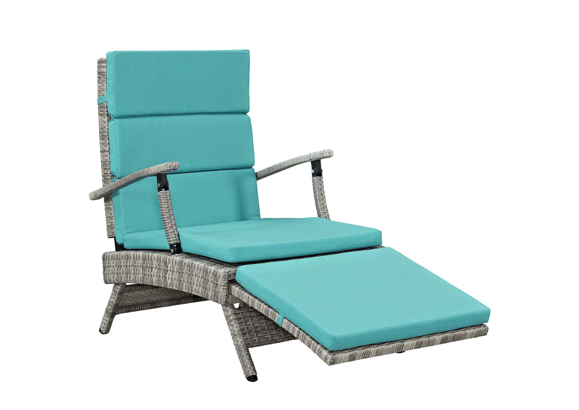 Light Gray Turquoise Envisage Chaise Outdoor Patio Wicker Rattan Lounge Chair,Modway