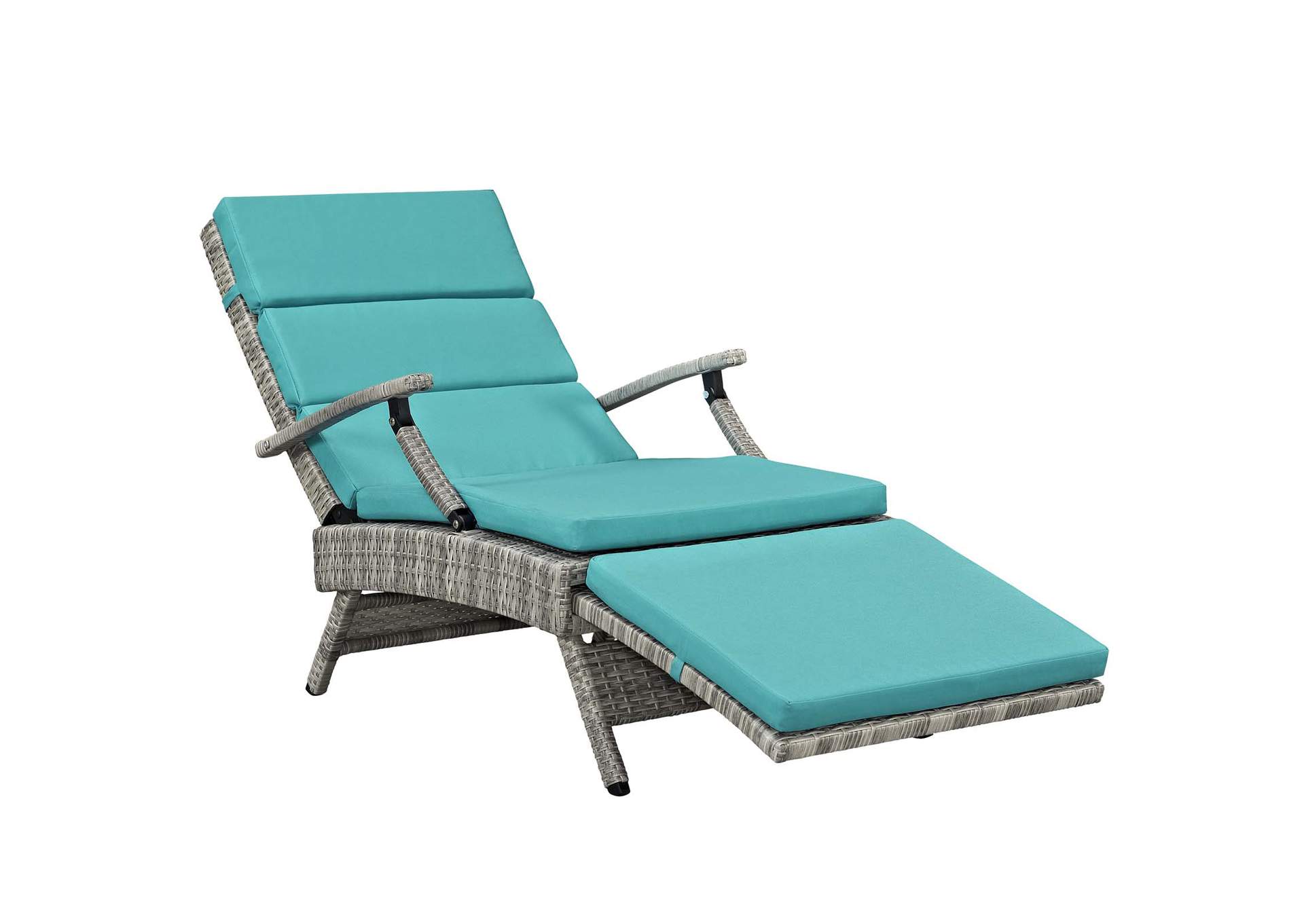 Light Gray Turquoise Envisage Chaise Outdoor Patio Wicker Rattan Lounge Chair,Modway