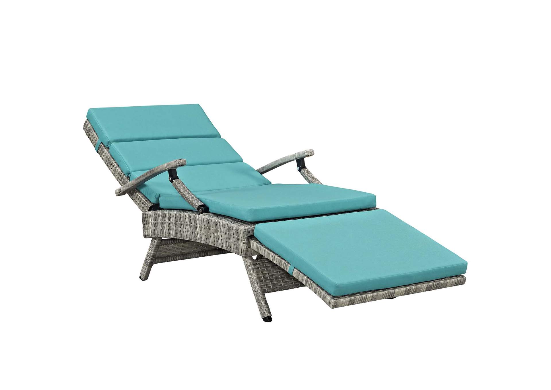 Light Gray Turquoise Envisage Chaise Outdoor Patio Wicker Rattan Lounge Chair,Modway