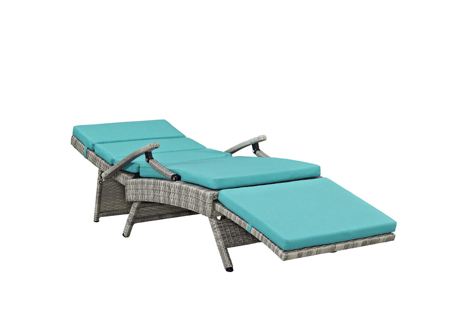 Light Gray Turquoise Envisage Chaise Outdoor Patio Wicker Rattan Lounge Chair,Modway