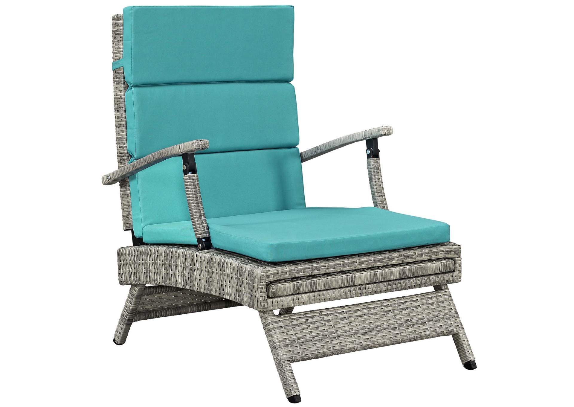 Light Gray Turquoise Envisage Chaise Outdoor Patio Wicker Rattan Lounge Chair,Modway