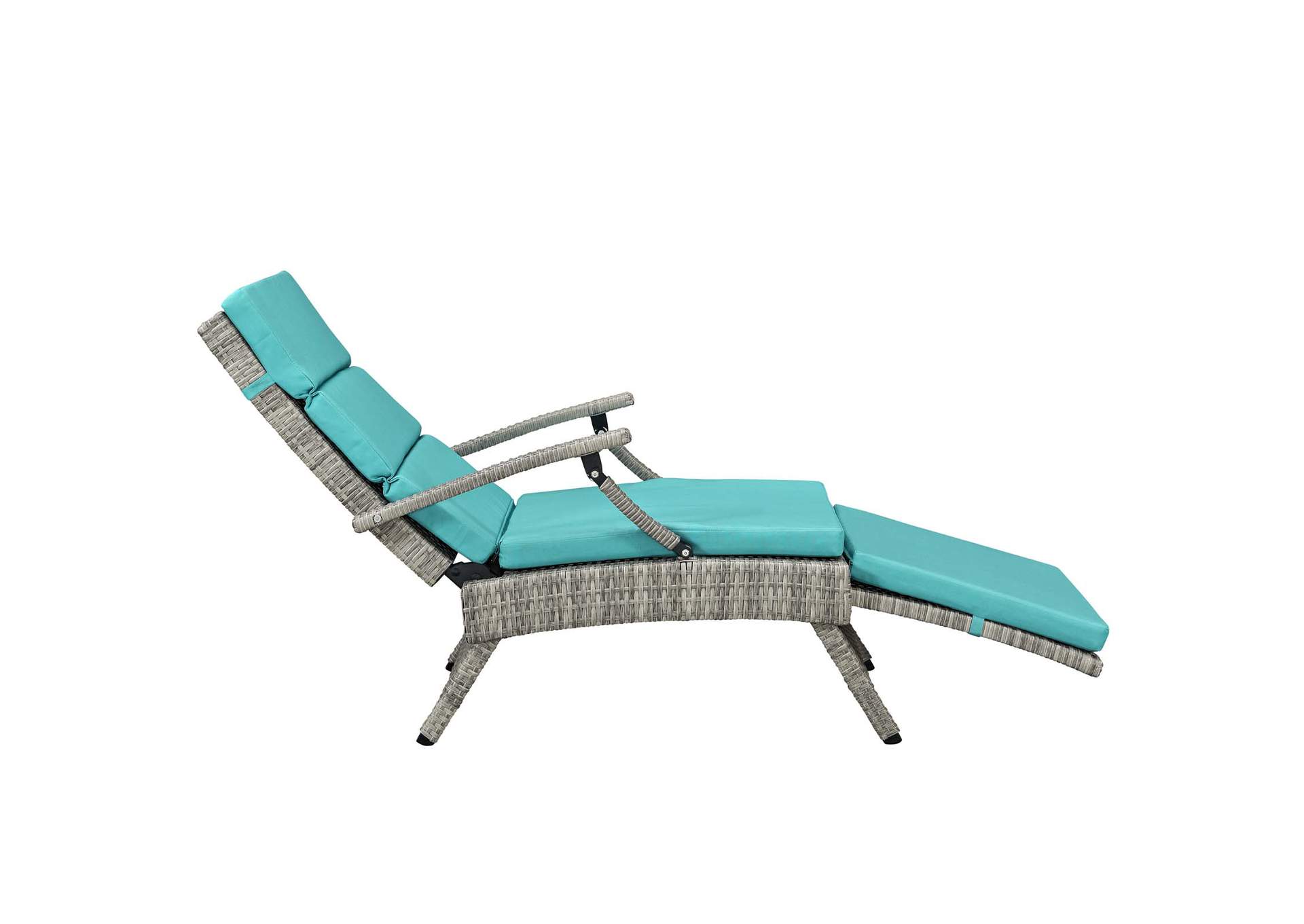 Light Gray Turquoise Envisage Chaise Outdoor Patio Wicker Rattan Lounge Chair,Modway