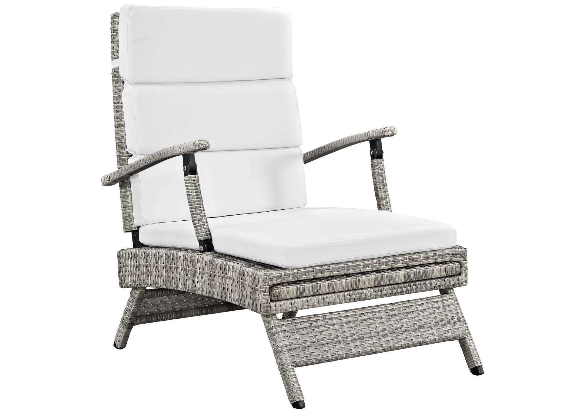 Light Gray White Envisage Chaise Outdoor Patio Wicker Rattan Lounge Chair,Modway