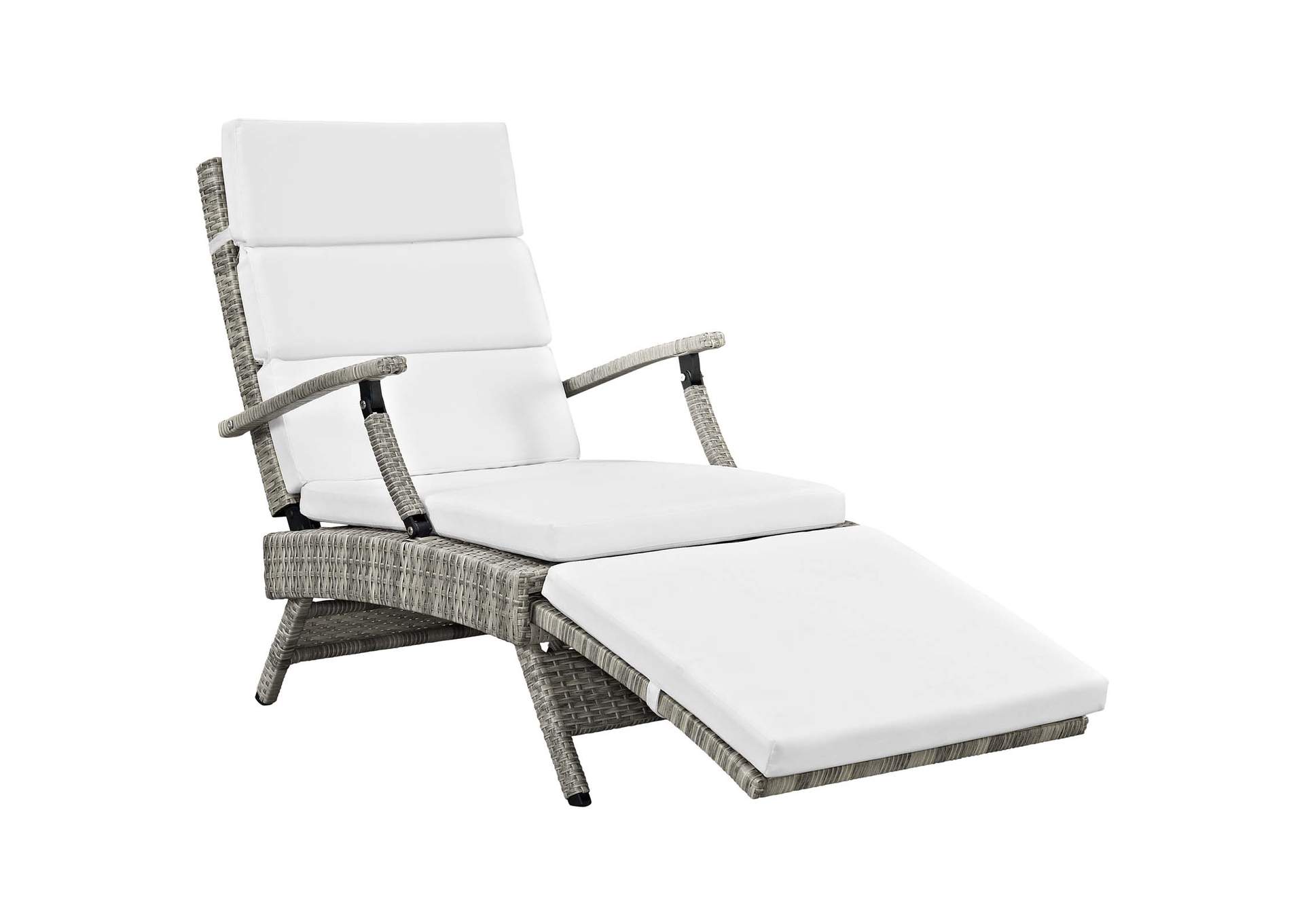 Light Gray White Envisage Chaise Outdoor Patio Wicker Rattan Lounge Chair,Modway