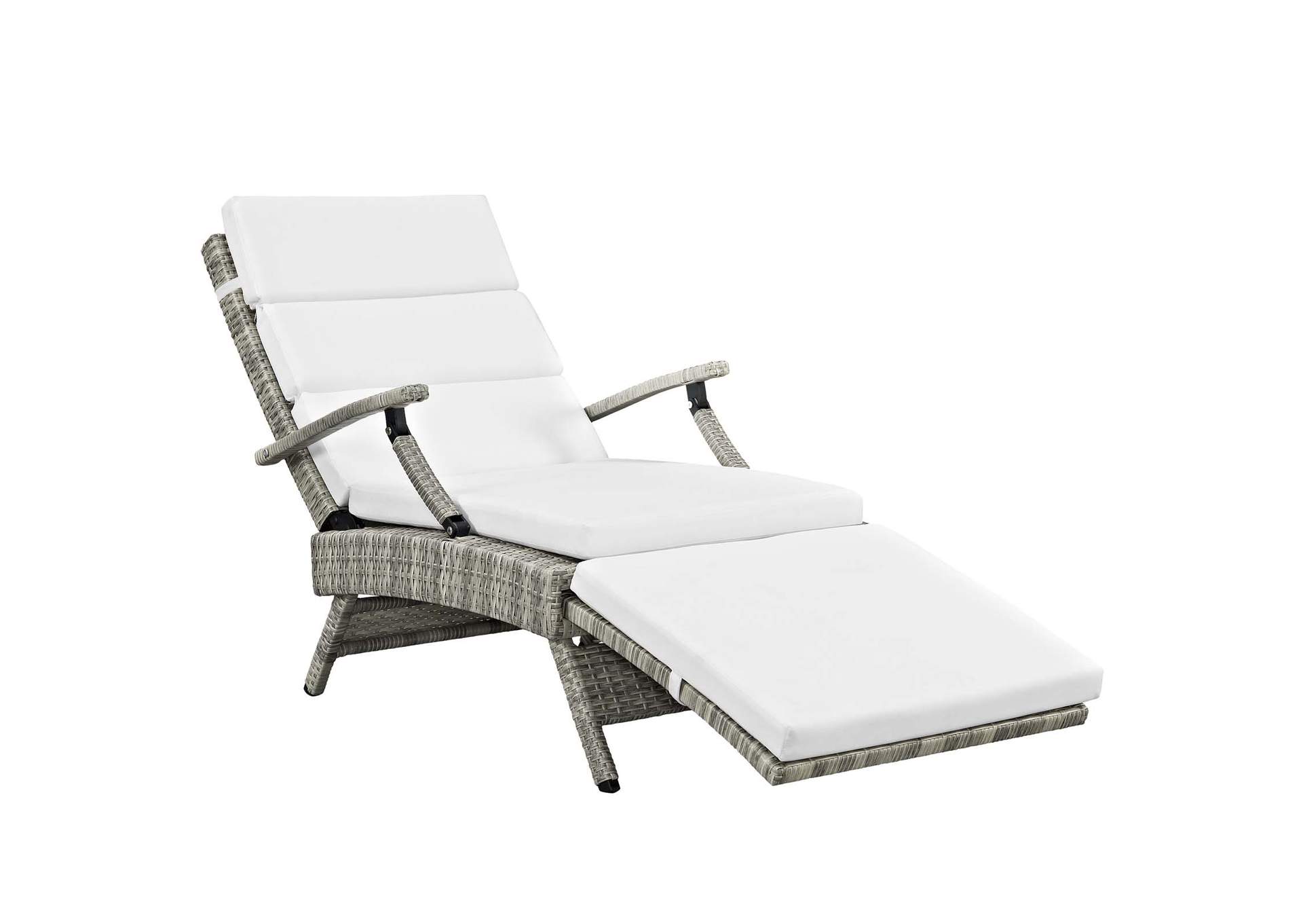 Light Gray White Envisage Chaise Outdoor Patio Wicker Rattan Lounge Chair,Modway