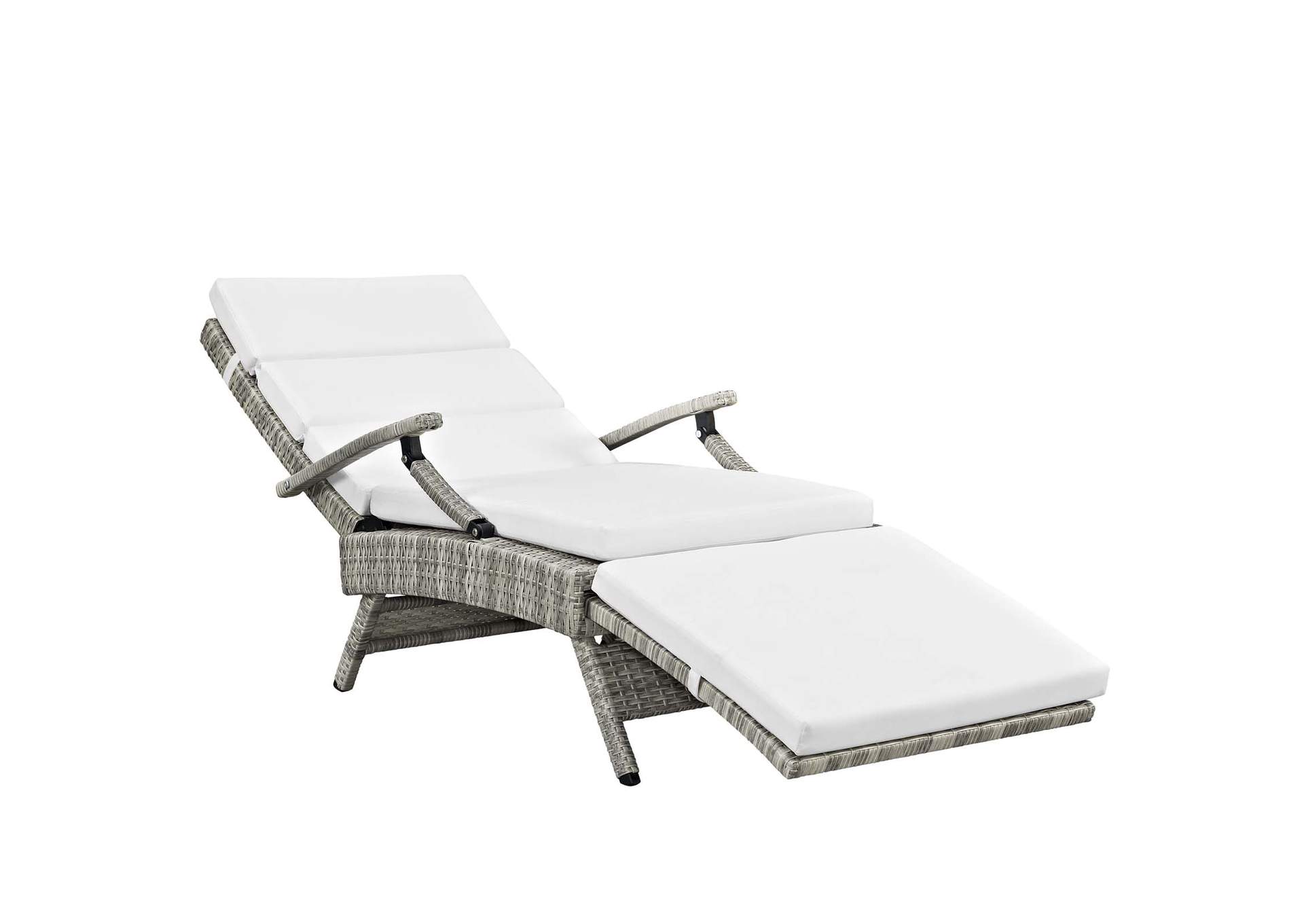 Light Gray White Envisage Chaise Outdoor Patio Wicker Rattan Lounge Chair,Modway