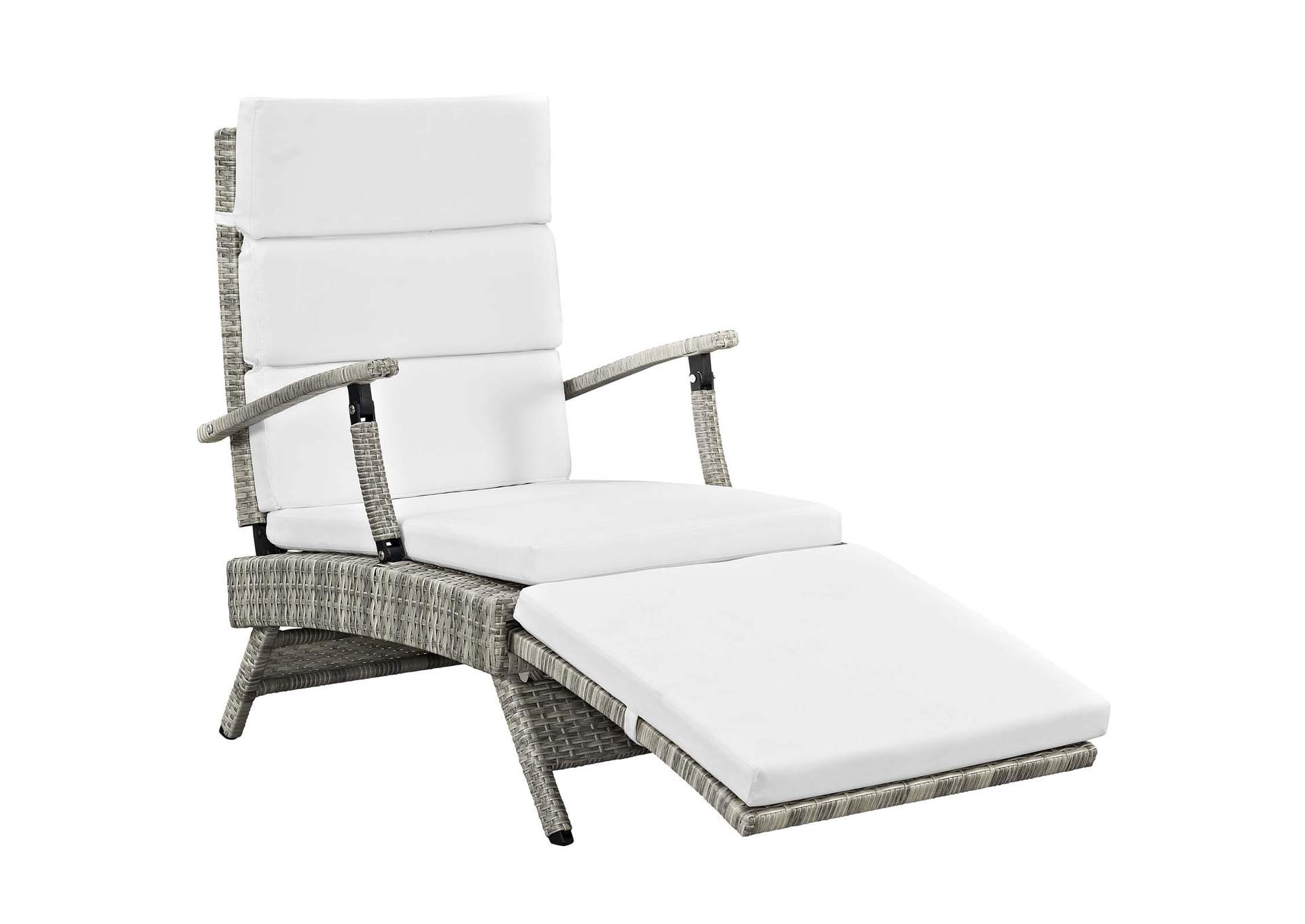 Light Gray White Envisage Chaise Outdoor Patio Wicker Rattan Lounge Chair,Modway