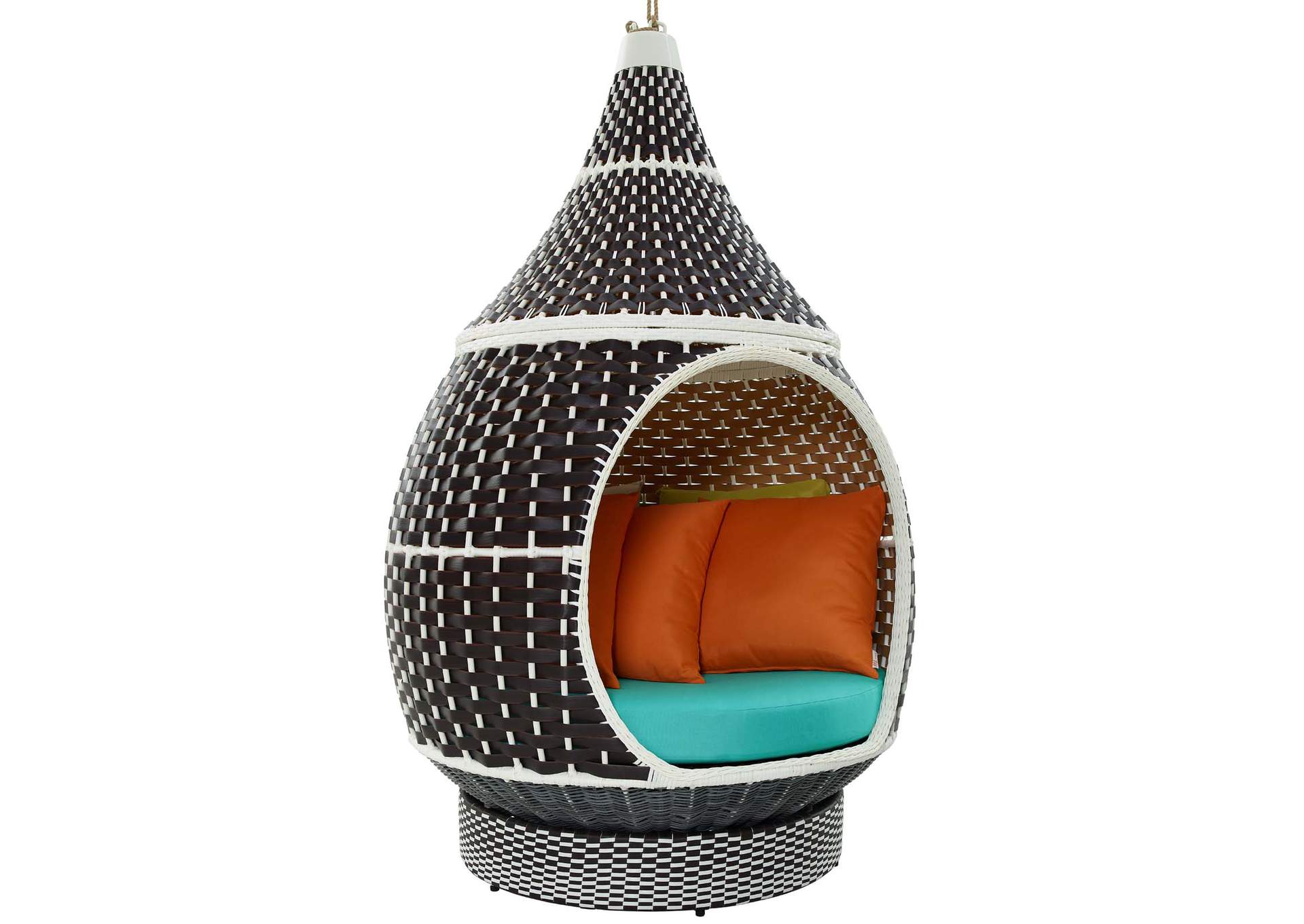 Brown Turquoise Palace Outdoor Patio Wicker Rattan Hanging Pod,Modway