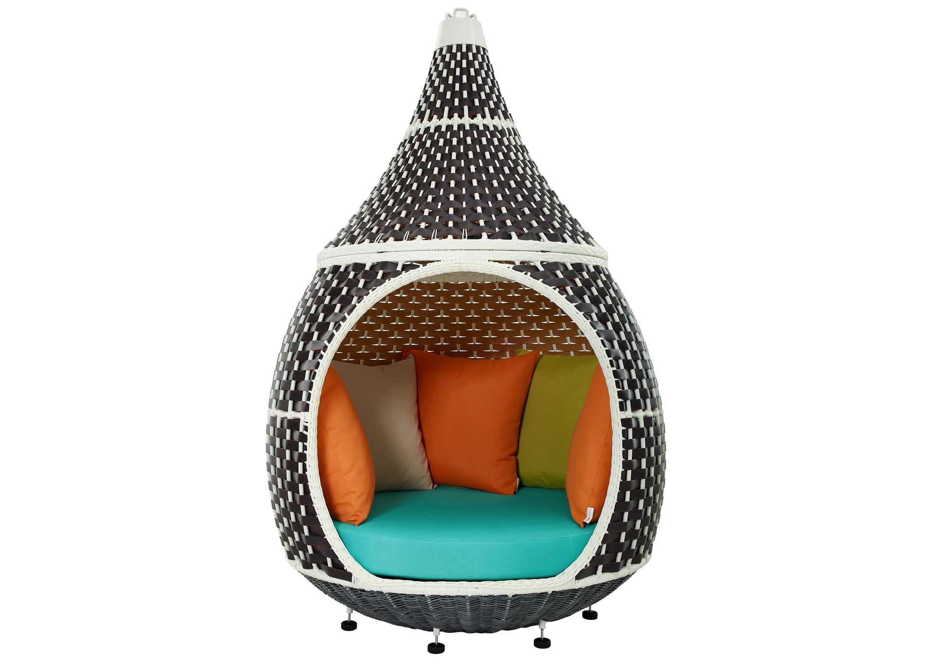 Brown Turquoise Palace Outdoor Patio Wicker Rattan Hanging Pod,Modway