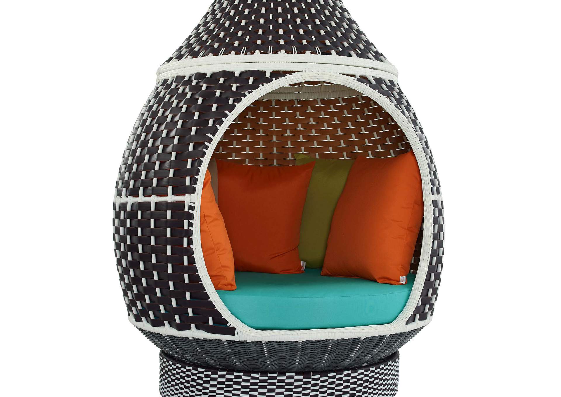 Brown Turquoise Palace Outdoor Patio Wicker Rattan Hanging Pod,Modway