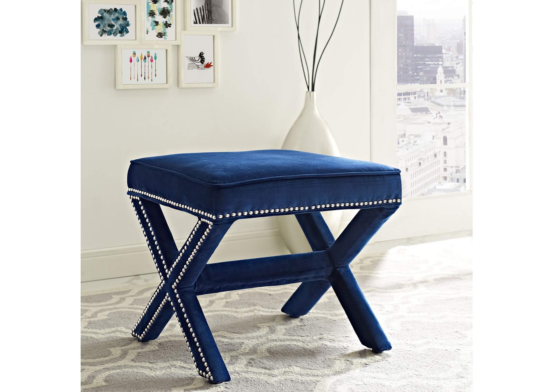 Navy Rivet Bench,Modway