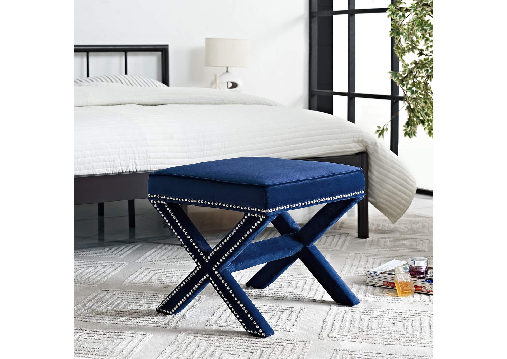 Navy Rivet Bench,Modway