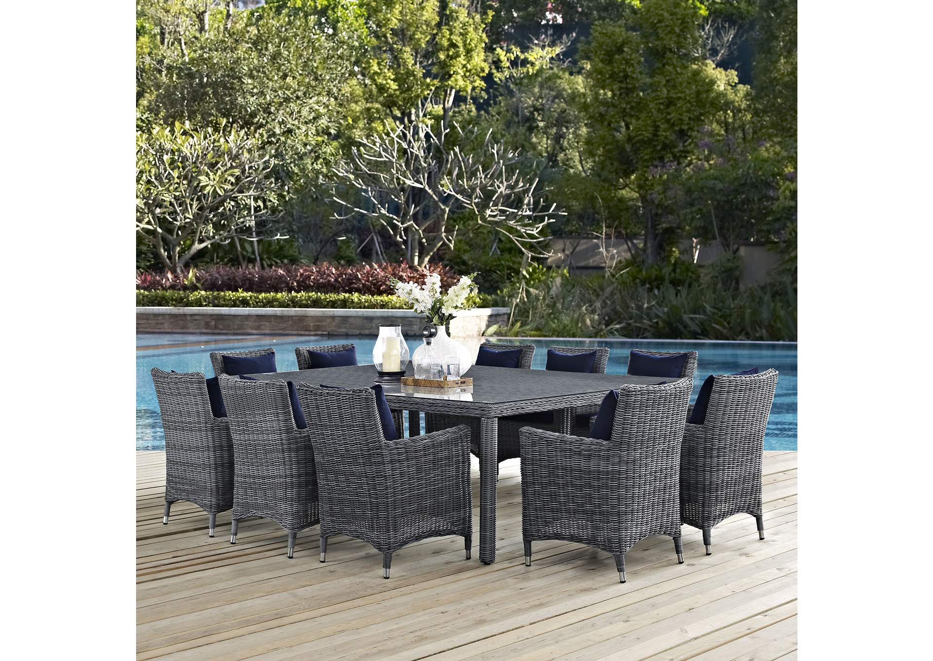 Summon Canvas Navy 11 Piece Outdoor Patio Sunbrella,Modway