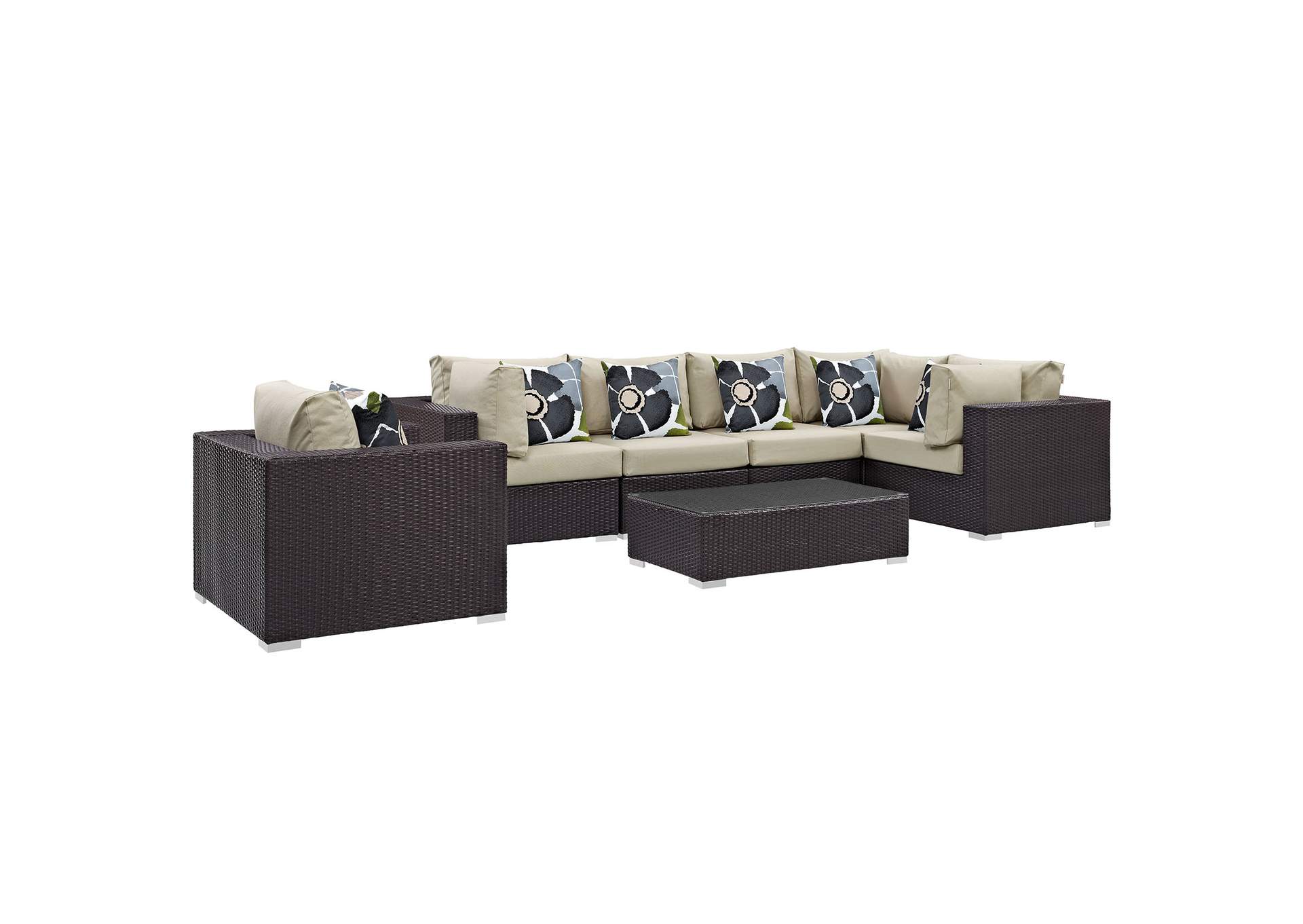 Espresso Beige Convene 7 Piece Outdoor Patio Sectional Set,Modway