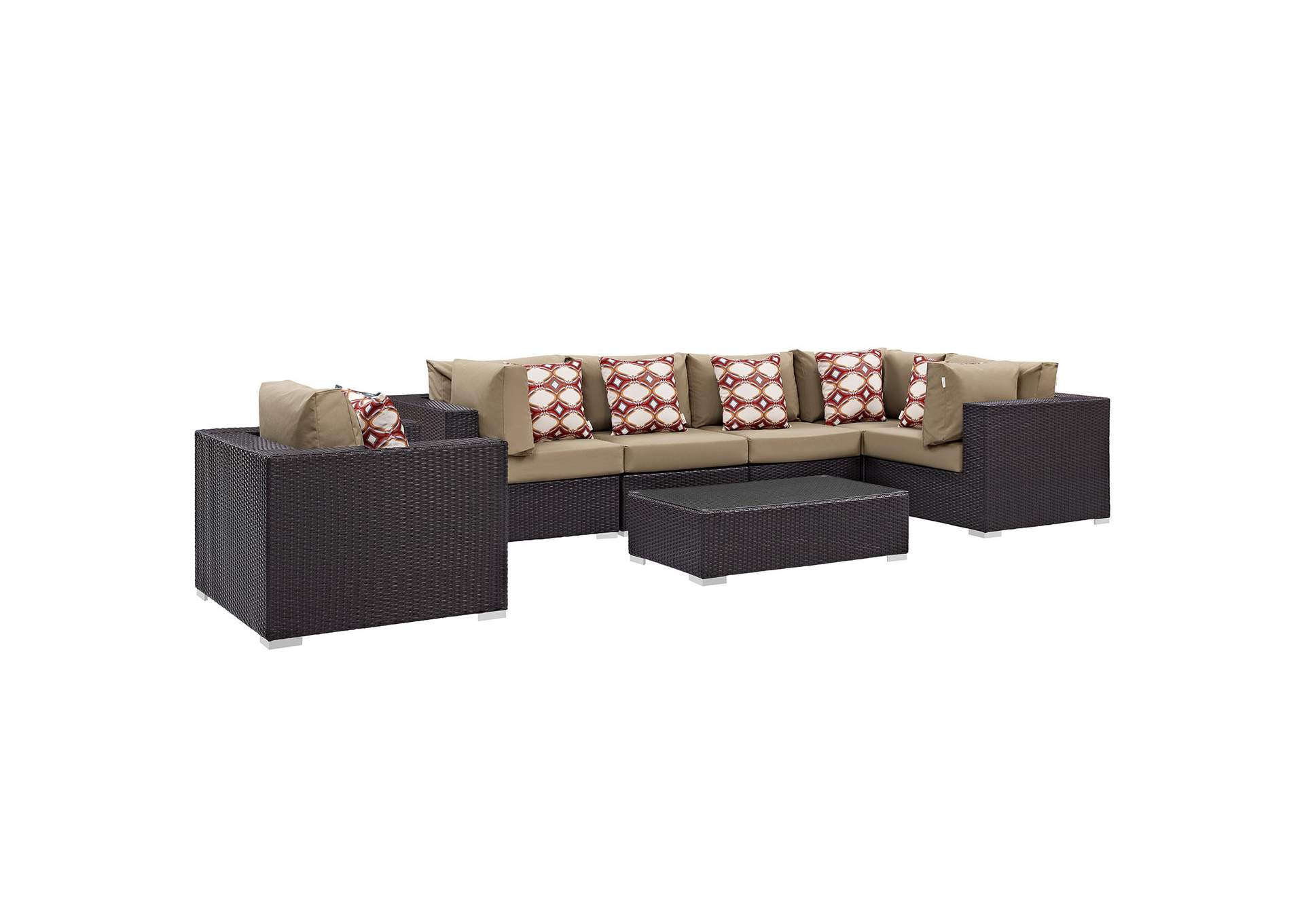 Espresso Mocha Convene 7 Piece Outdoor Patio Sectional Set,Modway