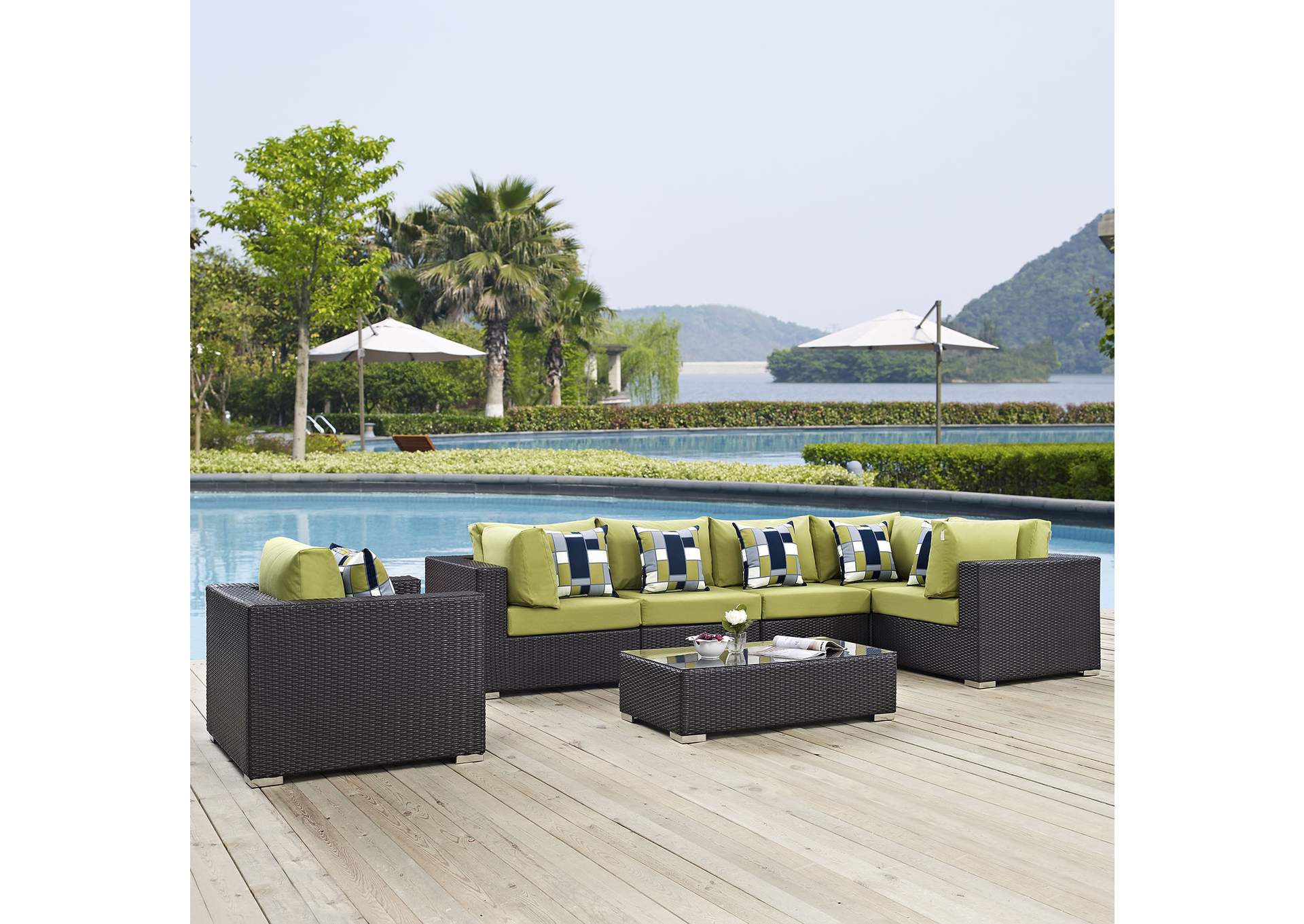 Espresso Peridot Convene 7 Piece Outdoor Patio Sectional Set,Modway