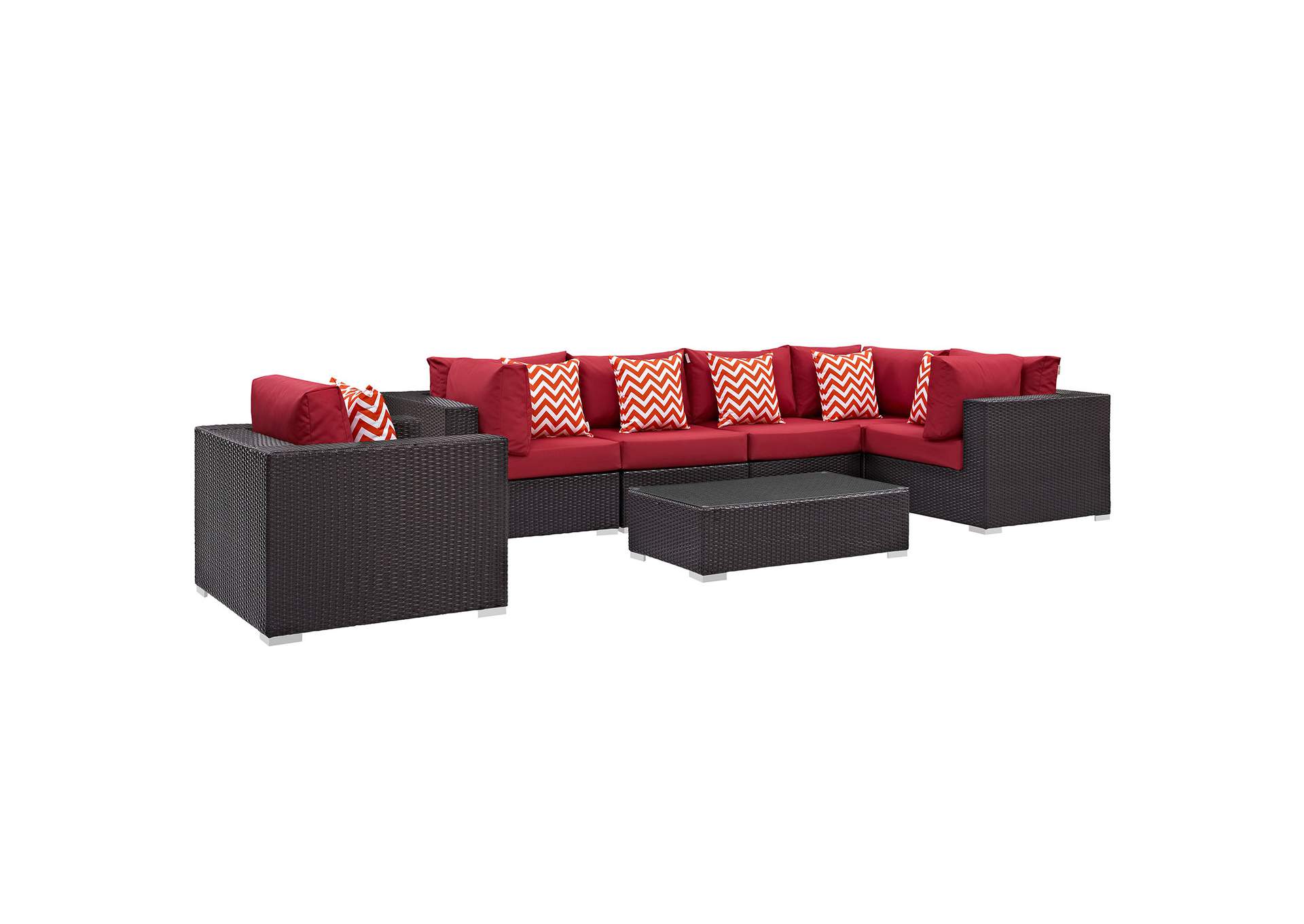 Espresso Red Convene 7 Piece Outdoor Patio Sectional Set,Modway