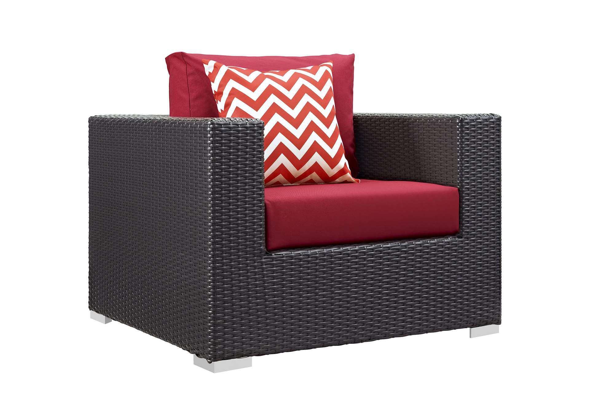 Espresso Red Convene 7 Piece Outdoor Patio Sectional Set,Modway