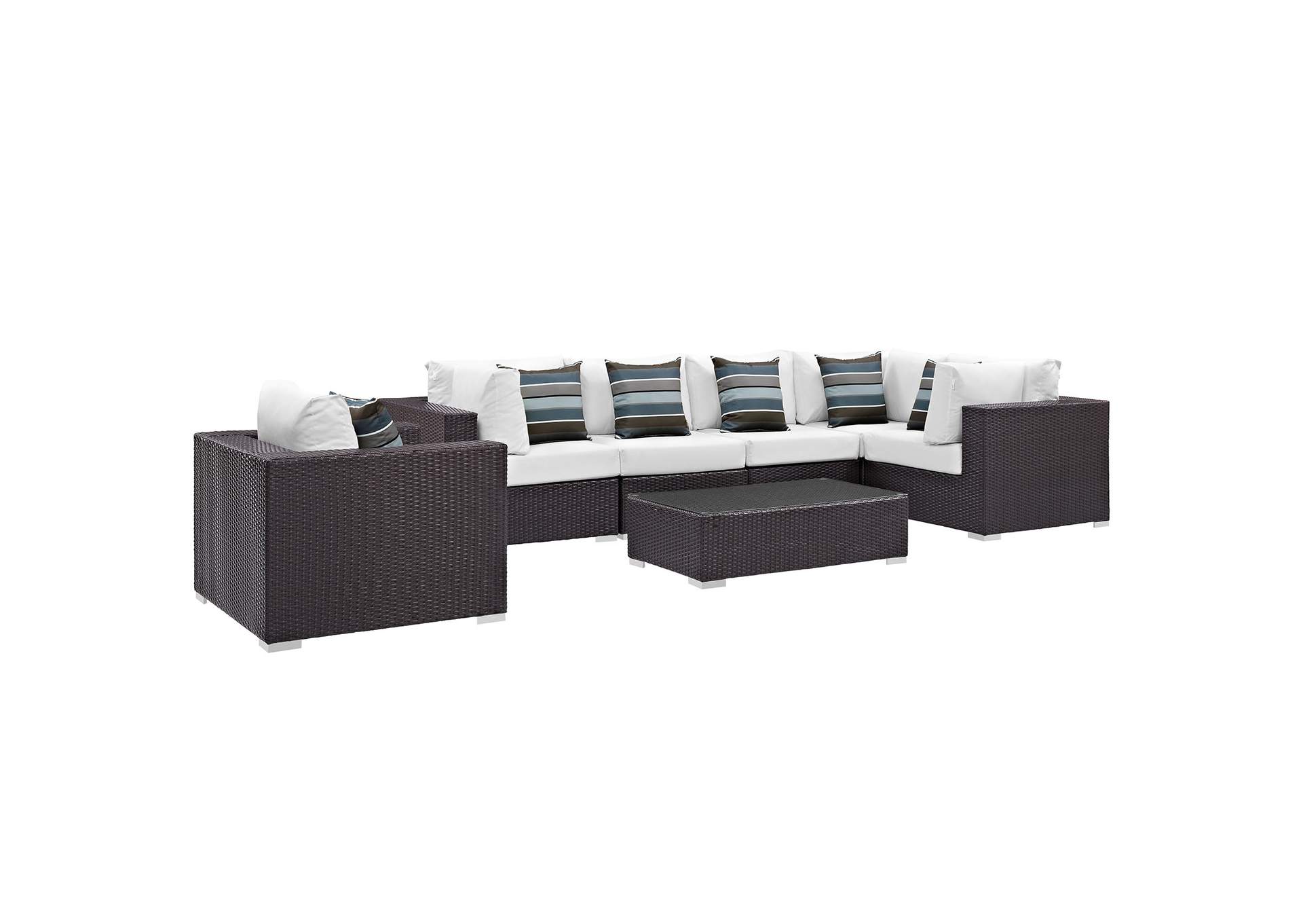 Espresso White Convene 7 Piece Outdoor Patio Sectional Set,Modway