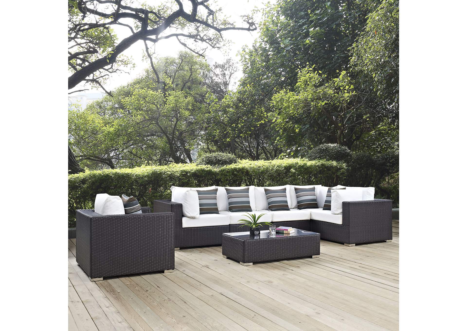 Espresso White Convene 7 Piece Outdoor Patio Sectional Set,Modway