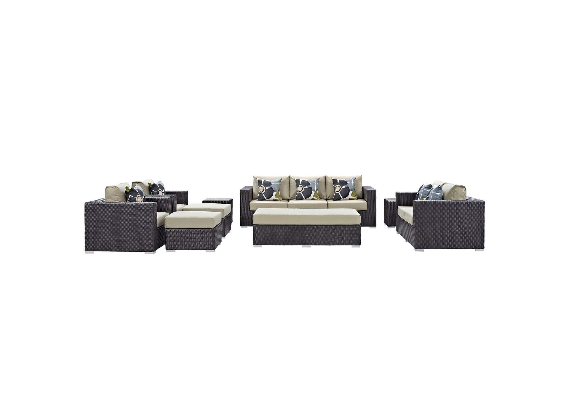 Espresso Beige Convene 9 Piece Outdoor Patio Sofa Set,Modway