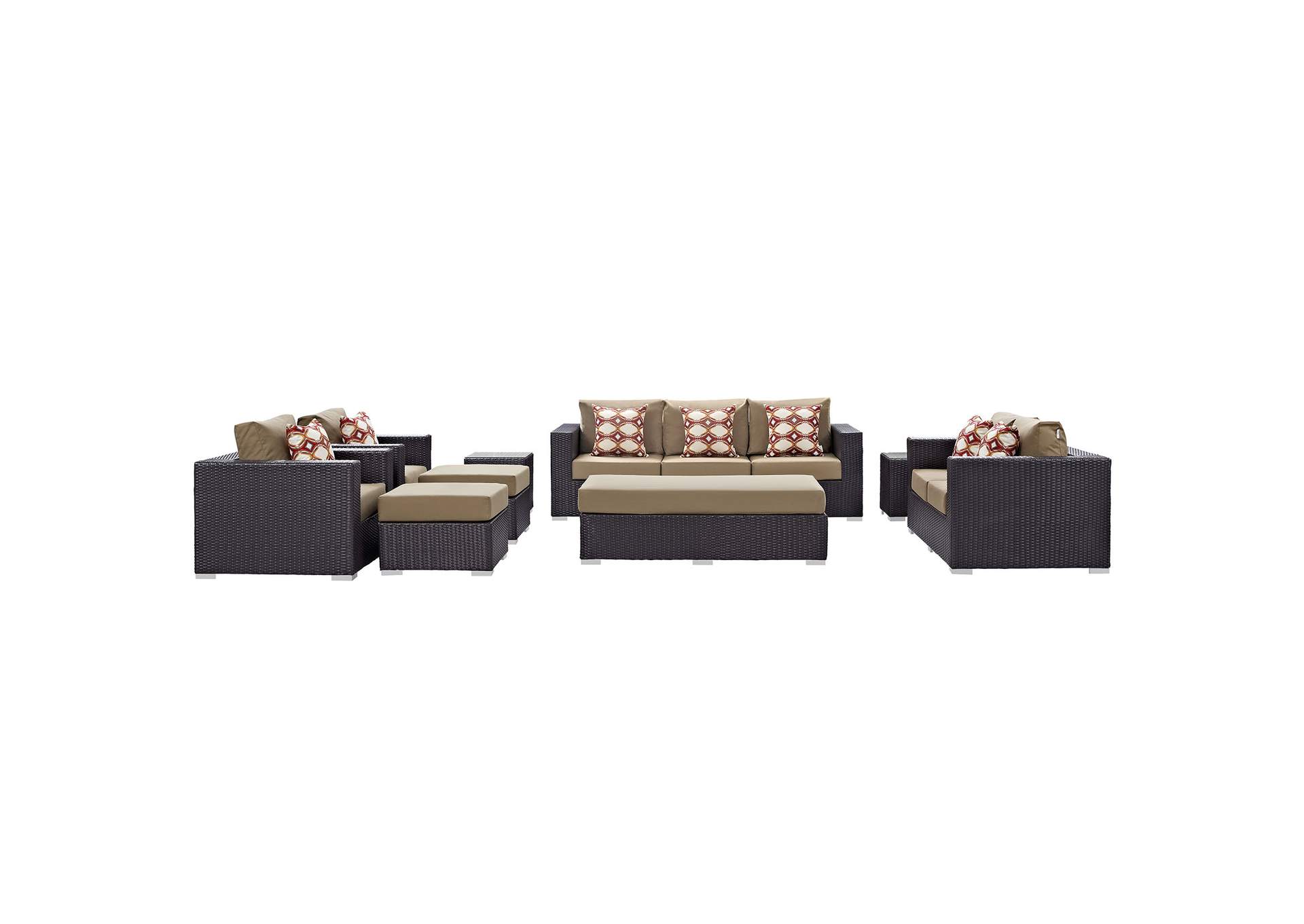 Espresso Mocha Convene 9 Piece Outdoor Patio Sofa Set,Modway