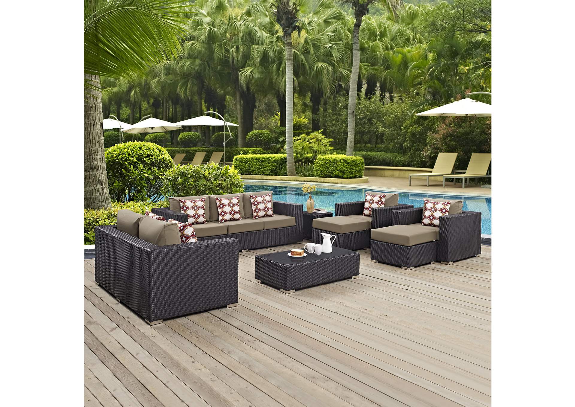 Espresso Mocha Convene 9 Piece Outdoor Patio Sofa Set,Modway