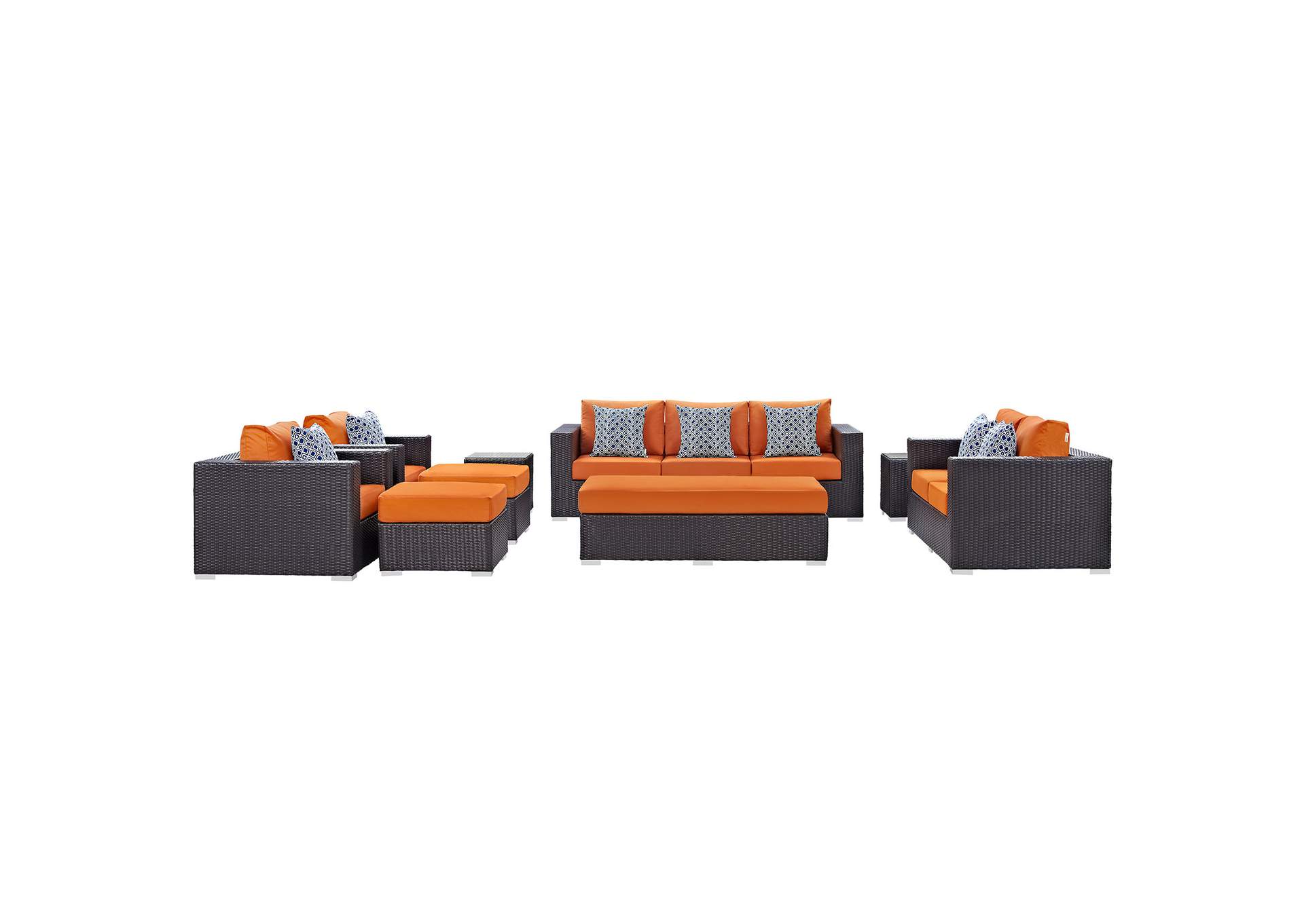 Espresso Orange Convene 9 Piece Outdoor Patio Sofa Set,Modway