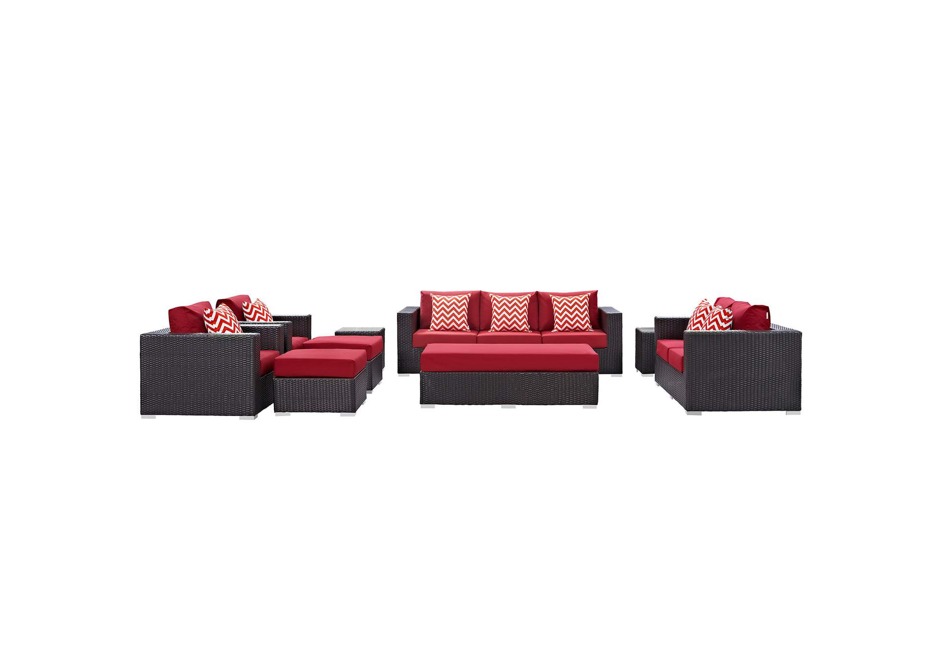 Espresso Red Convene 9 Piece Outdoor Patio Sofa Set,Modway