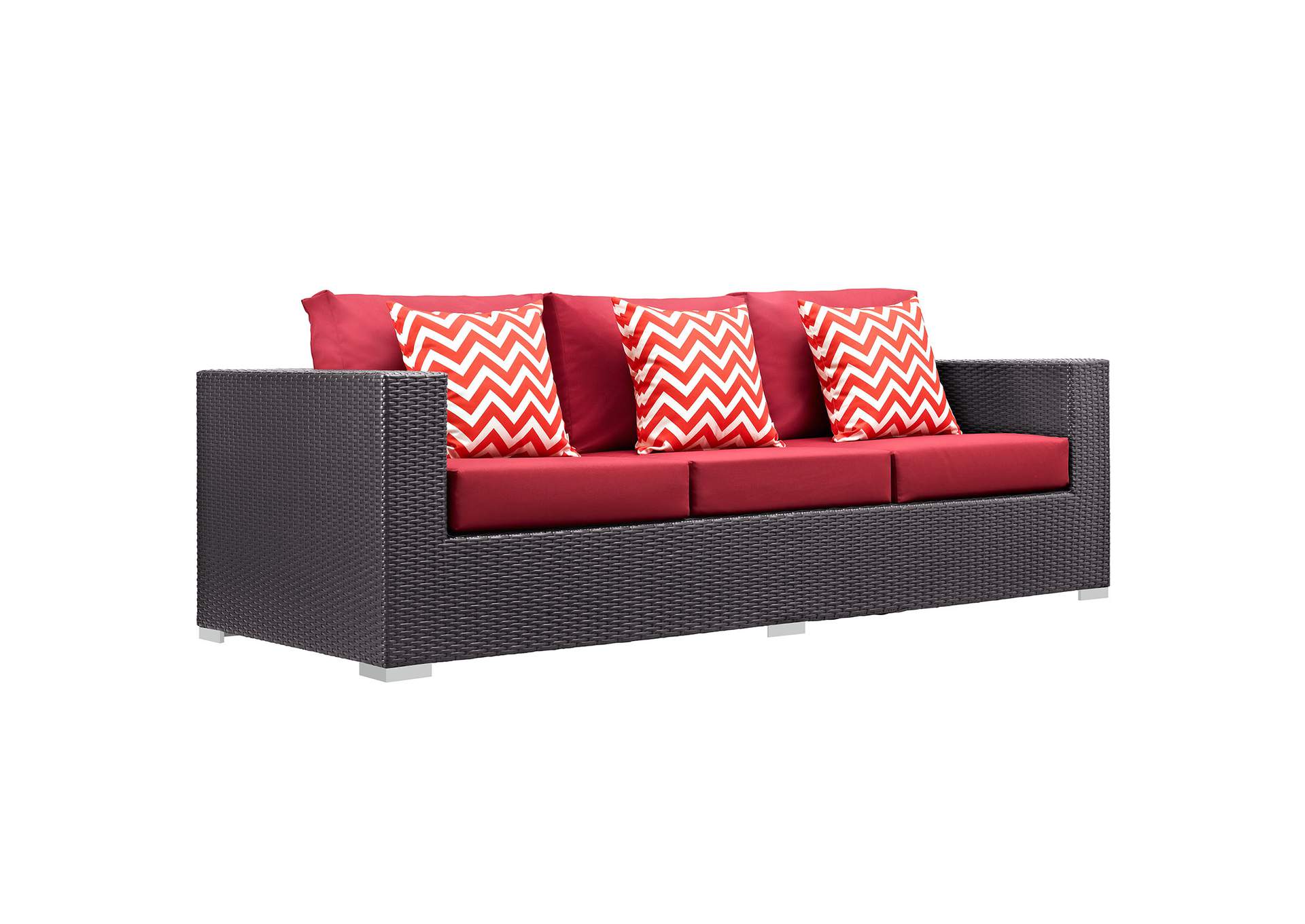 Espresso Red Convene 9 Piece Outdoor Patio Sofa Set,Modway