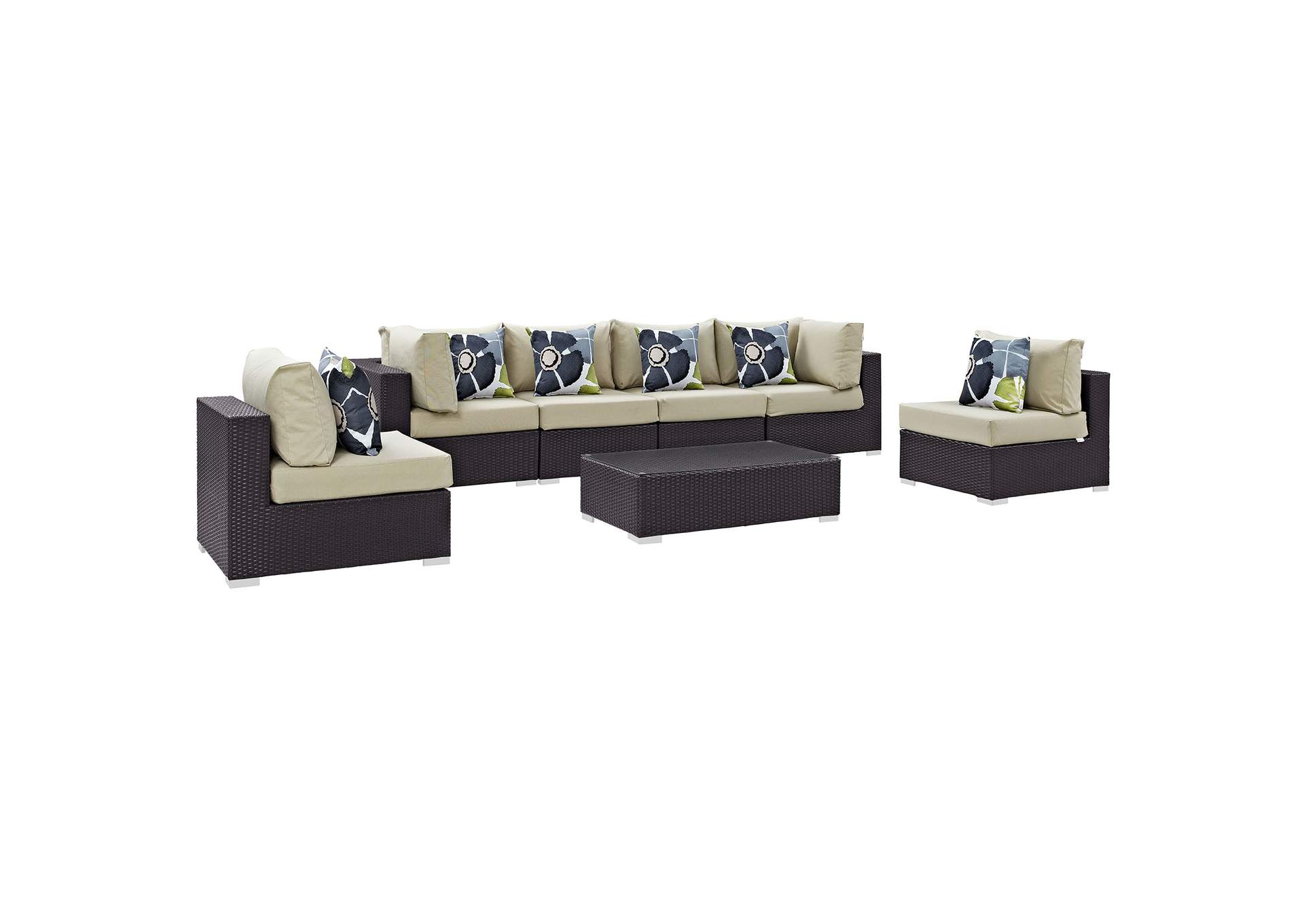 Espresso Beige Convene 7 Piece Outdoor Patio Sectional Set,Modway