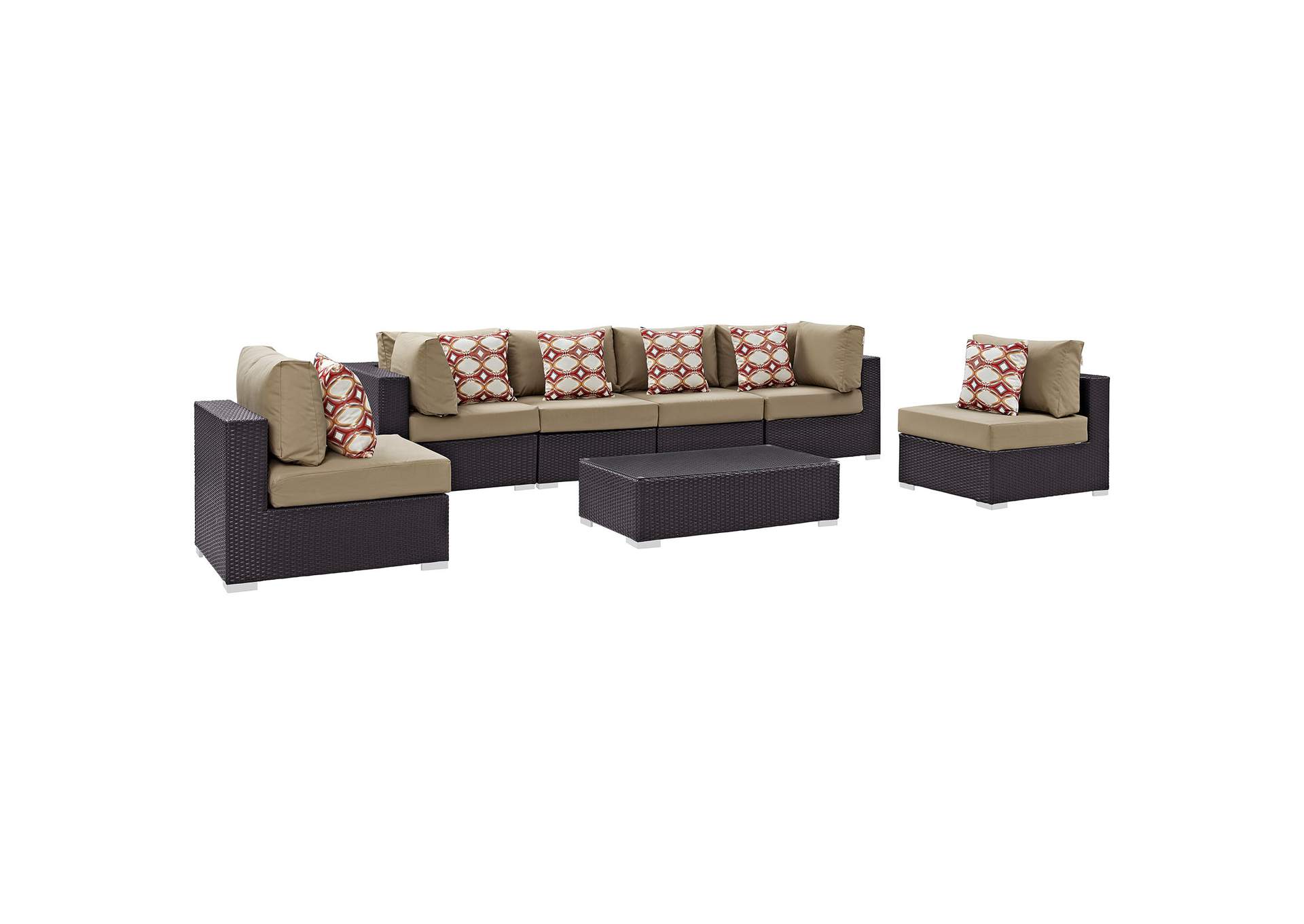 Espresso Mocha Convene 7 Piece Outdoor Patio Sectional Set,Modway