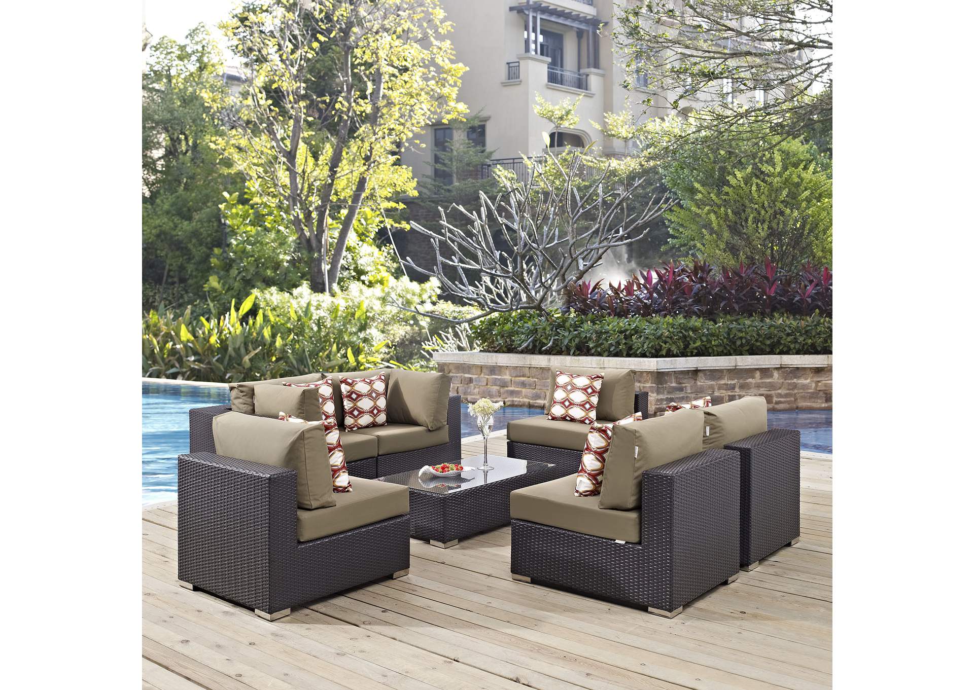 Espresso Mocha Convene 7 Piece Outdoor Patio Sectional Set,Modway