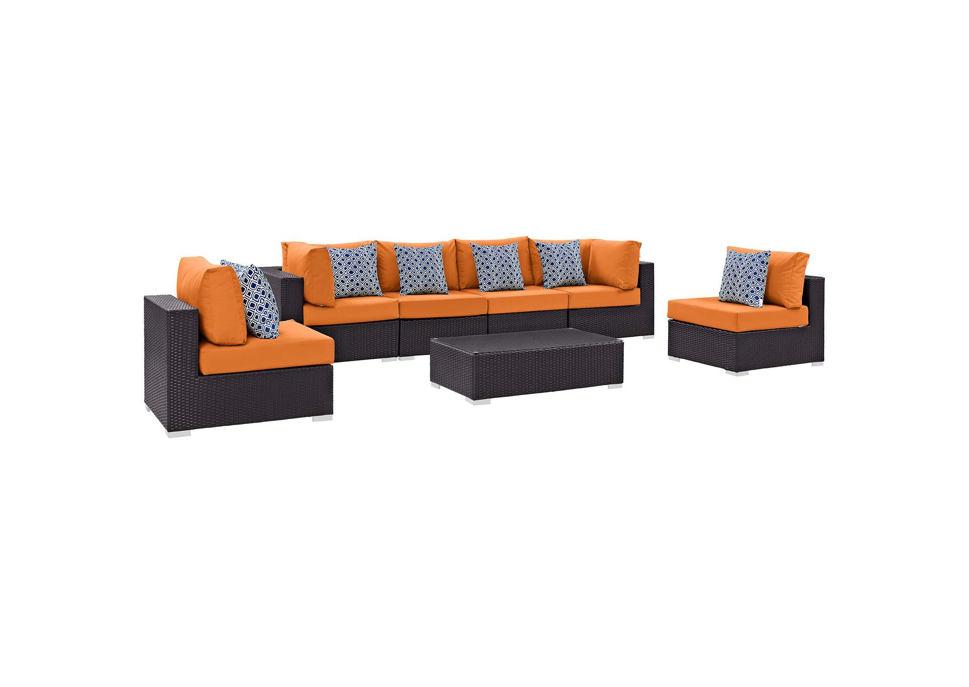 Espresso Orange Convene 7 Piece Outdoor Patio Sectional Set,Modway