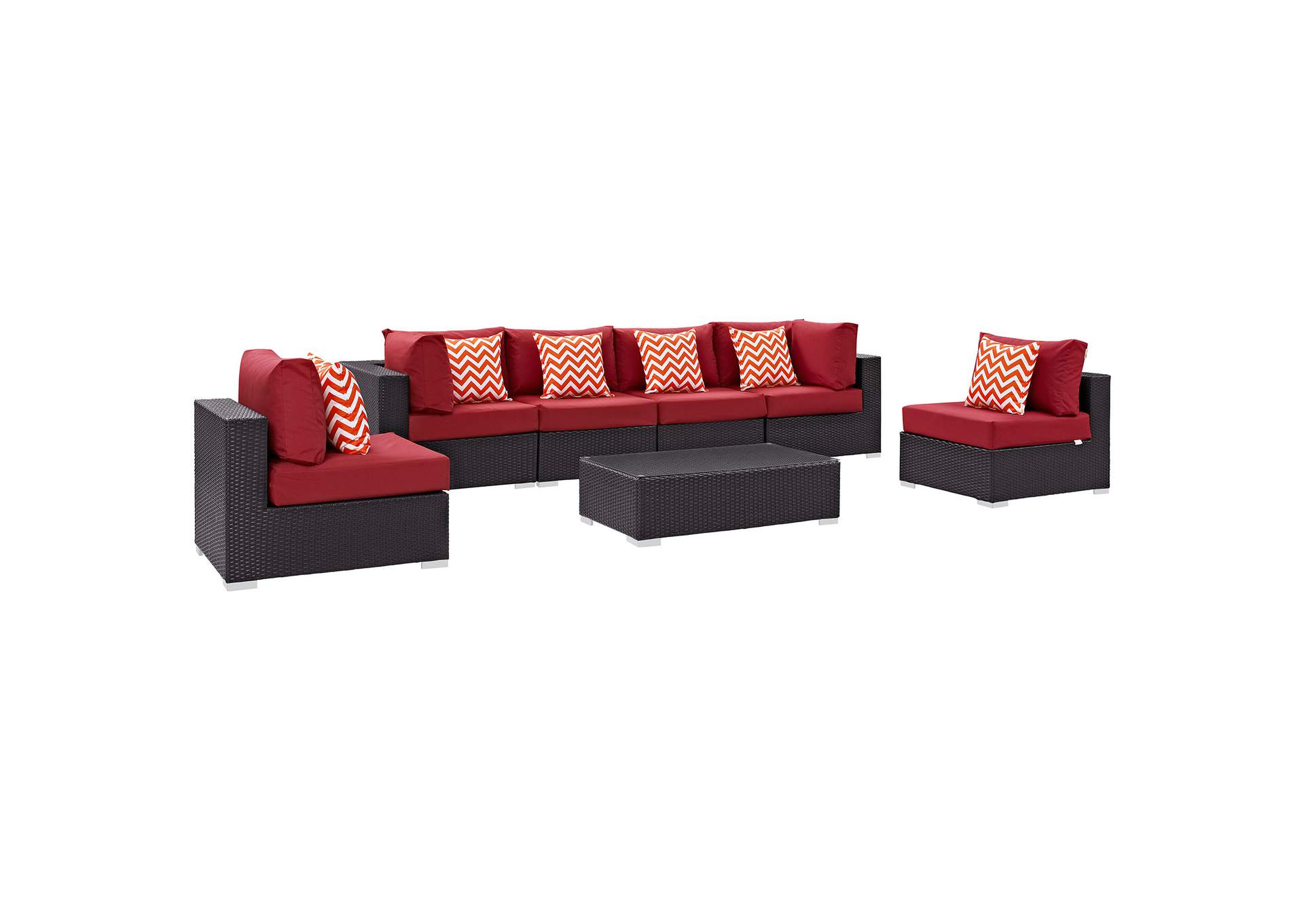 Espresso Red Convene 7 Piece Outdoor Patio Sectional Set,Modway