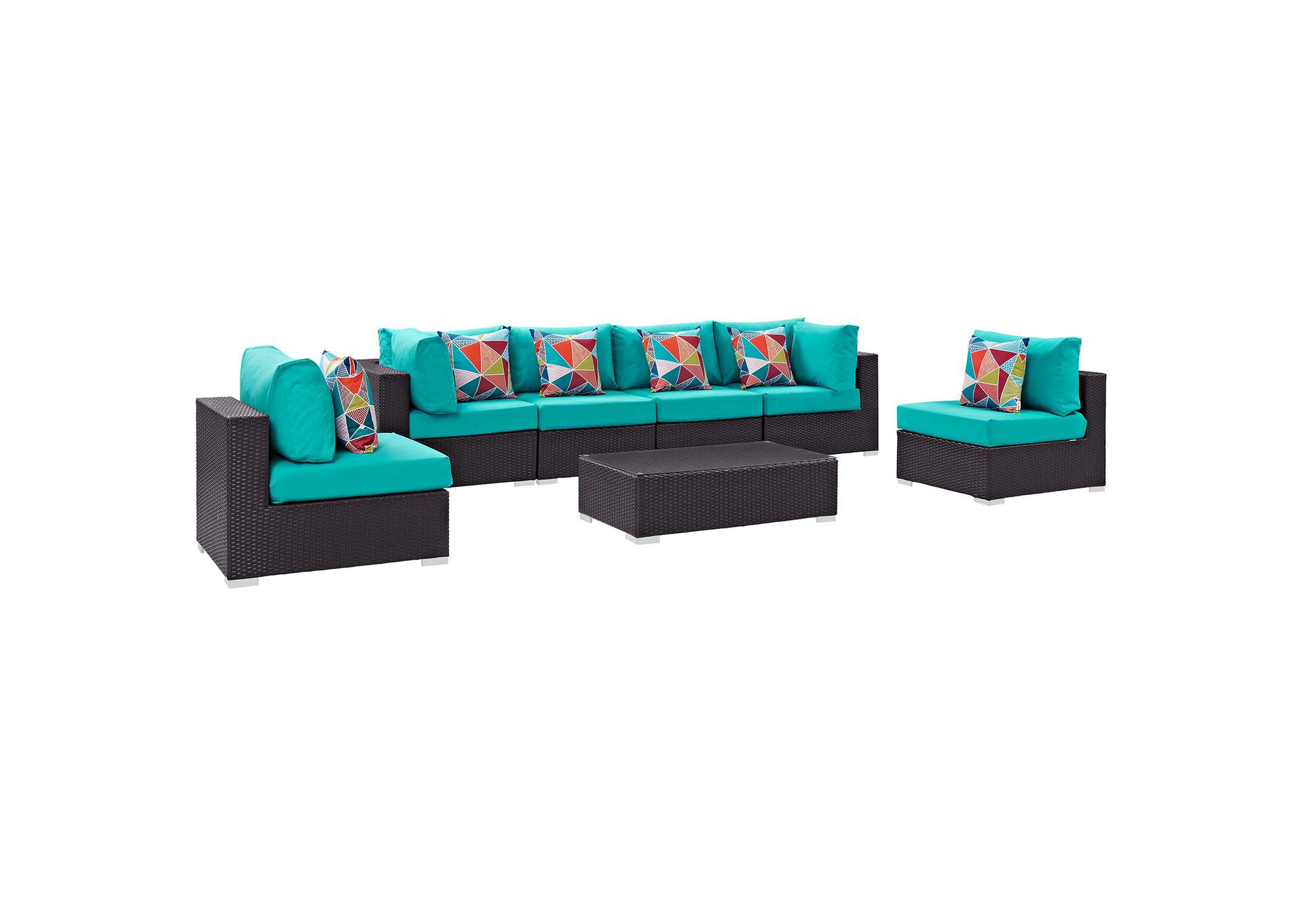 Espresso Turquoise Convene 7 Piece Outdoor Patio Sectional Set,Modway