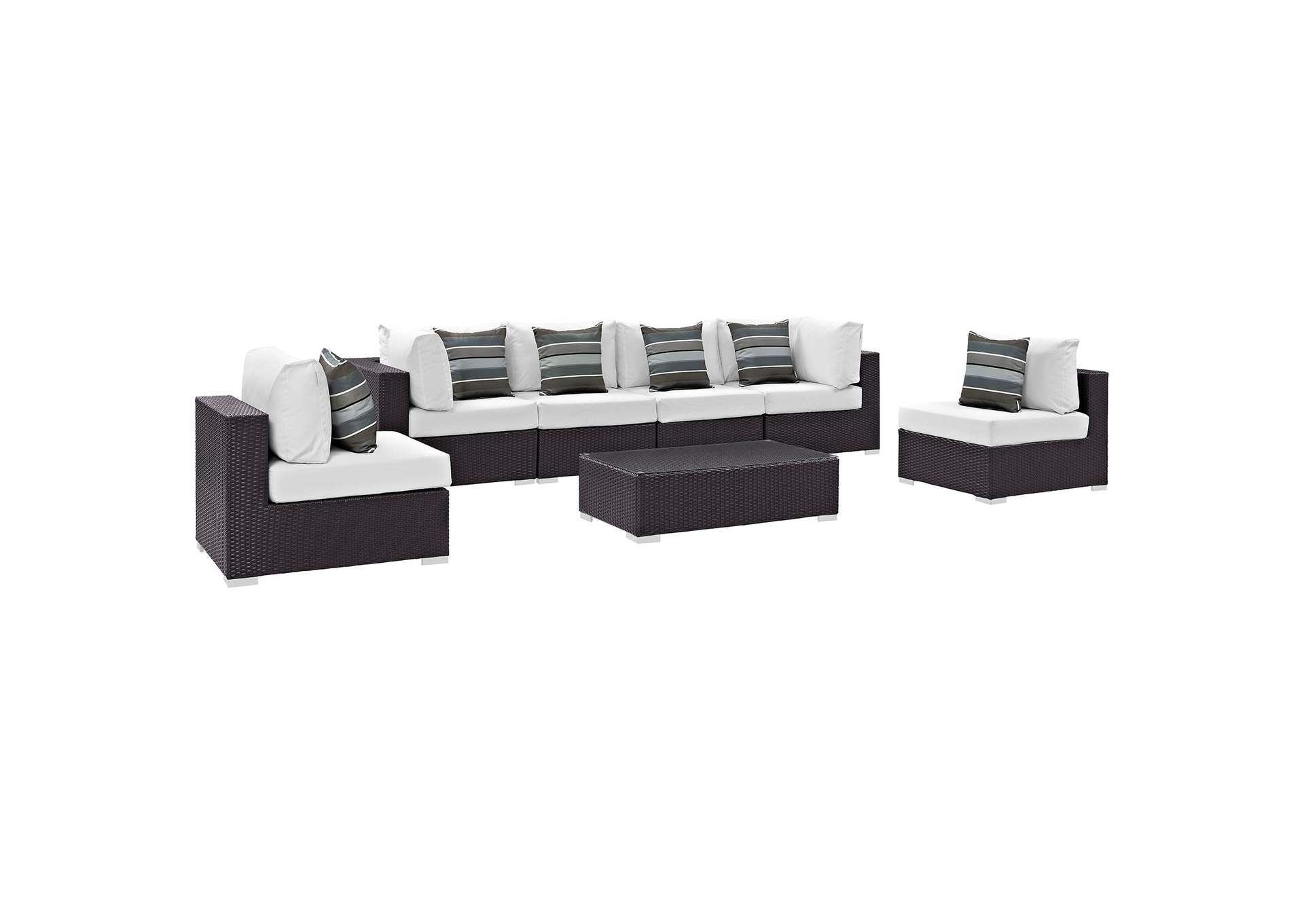 Espresso White Convene 7 Piece Outdoor Patio Sectional Set,Modway