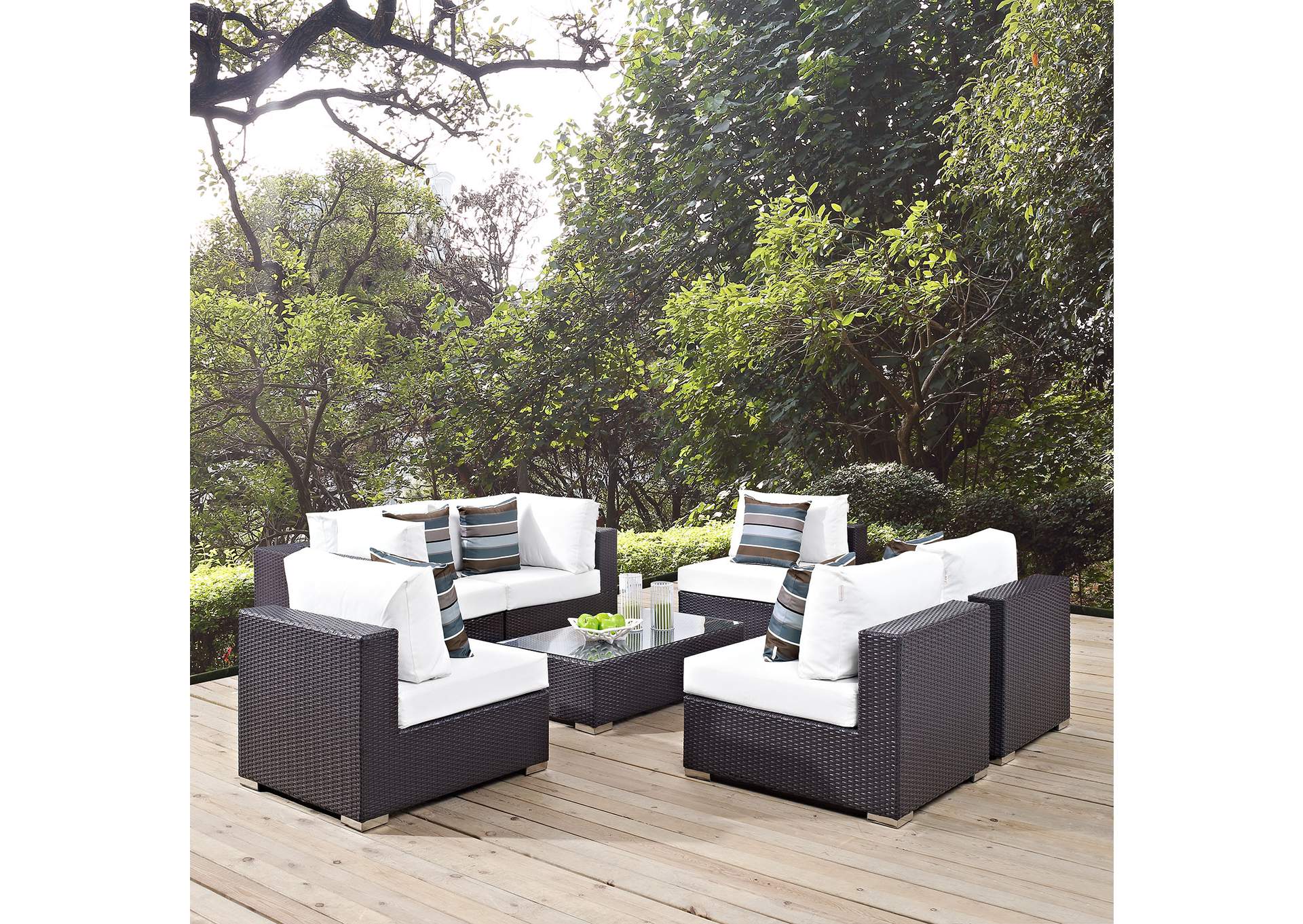 Espresso White Convene 7 Piece Outdoor Patio Sectional Set,Modway